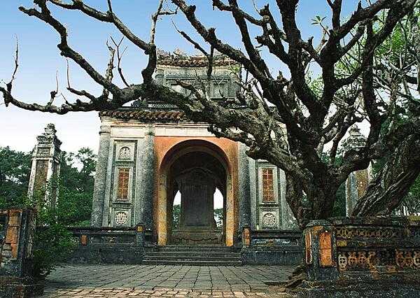 The Stele Pavilion near Hue, Vietnam, is one of many structures comprising the imperial tomb of Emperor Tu Duc (reigned 1847-1883). It contains a large stone tablet (stele) inscribed with the deeds of the emperor.