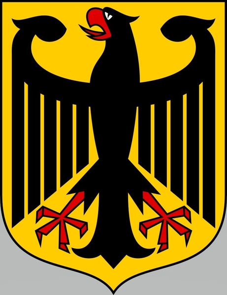 Germany’s coat of arms is the world’s oldest, said to date back to 1200, and uses the country’s national colors of black, yellow, and red. It features the oldest European national symbol, an eagle known as the Bundesadler (Federal Eagle). The coat of arms has varied over time for military or political reasons, but the eagle has always been part of the design. The Federal Republic of Germany adopted this version in 1950.
