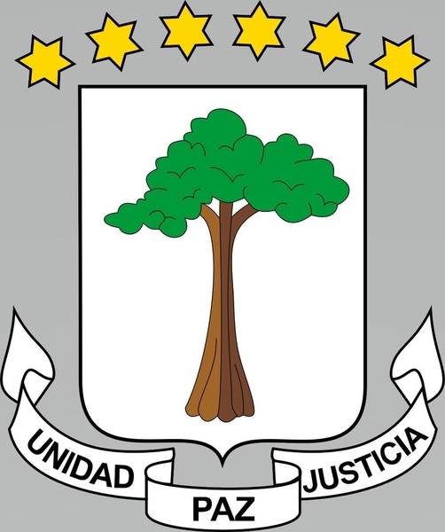 The silk cotton tree (also known as the God tree) is Equatorial Guinea’s national symbol and is featured in the center of the country’s coat of arms. The tree represents the location where the first treaty was signed between local rulers and the Portuguese. The stars above the tree symbolize the mainland and the five offshore islands. A ribbon below the shield displays the national motto, “Unidad, Paz, Justicia” (Unity, Peace, Justice)