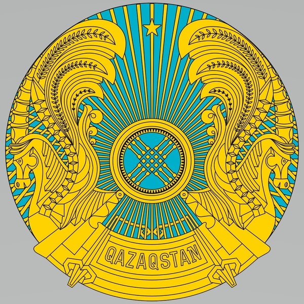 Kazakhstan‘s coat of arms is the winning design from a competition held in 1992. The design uses the national colors of yellow and blue, with blue standing for the hope for unity, peace, and friendship with all people and gold for a clear future for the country’s population. A shanyrak (the upper dome-like portion of a yurt) represents familial well-being, peace, and calmness, with the circular shape standing for life and eternity. The winged horses, or tulpars, protect the shanyrak and symbolize bravery, prosperity, and inspiration.