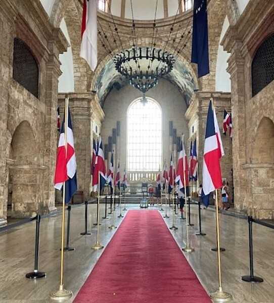 The interior of the Pantheon National in Santo Domingo, Dominican Republic. Constructed in the 18th century in the Neoclassic-Renaissance style, the building was originally a Jesuit church but later became a warehouse, a theater, and a government building. In 1956, it was renovated as a national mausoleum.