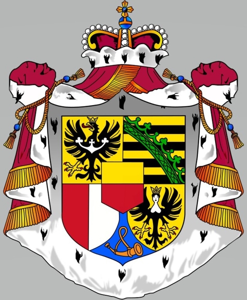The six motifs on Liechtenstein‘s coat of arms provide a history of the royal House of Liechtenstein since 1719, when the country was founded. The small shield at the center is the royal family’s gold-and-red coat of arms, the gold-crowned eagle signifies the Silesia family, the diamond wreath represents the Kuenringer family, the red-and-silver shield is the Duchy of Troppau, the black eagle comes from the coat of arms of a family that married into the royal line, and the golden hunting horn represents the Duchy of Jägerndorf.