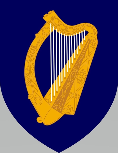 Ireland’s coat of arms features a gold harp on a blue shield and dates back to the 13th century, although it only became official in 1945. The harp, a national symbol that Ireland adopted after gaining independence from the United Kingdom in 1921, represents the country’s history, culture, and national identity.