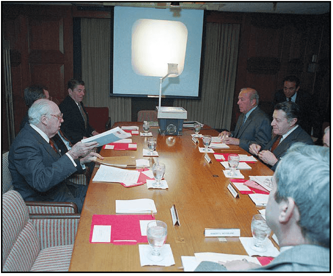 Image showing DCI Casey in 1983 delivering a large estimate to an NSC meeting
