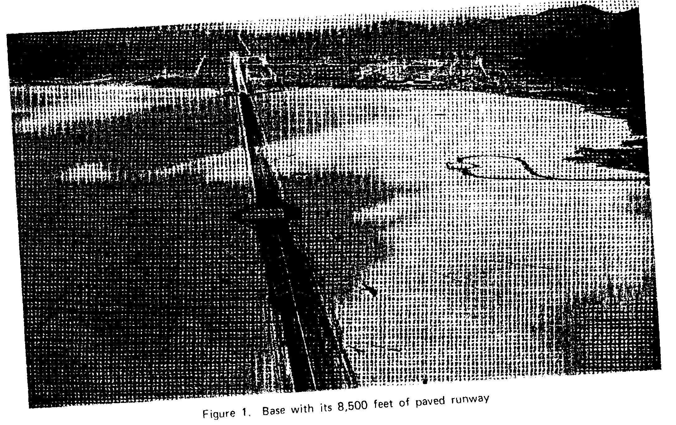 A black and white image of the base with 8,500 feet of paved runway.