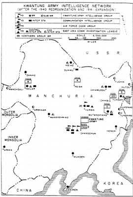 Kwantung Army Intelligence Network map of Manchuria.