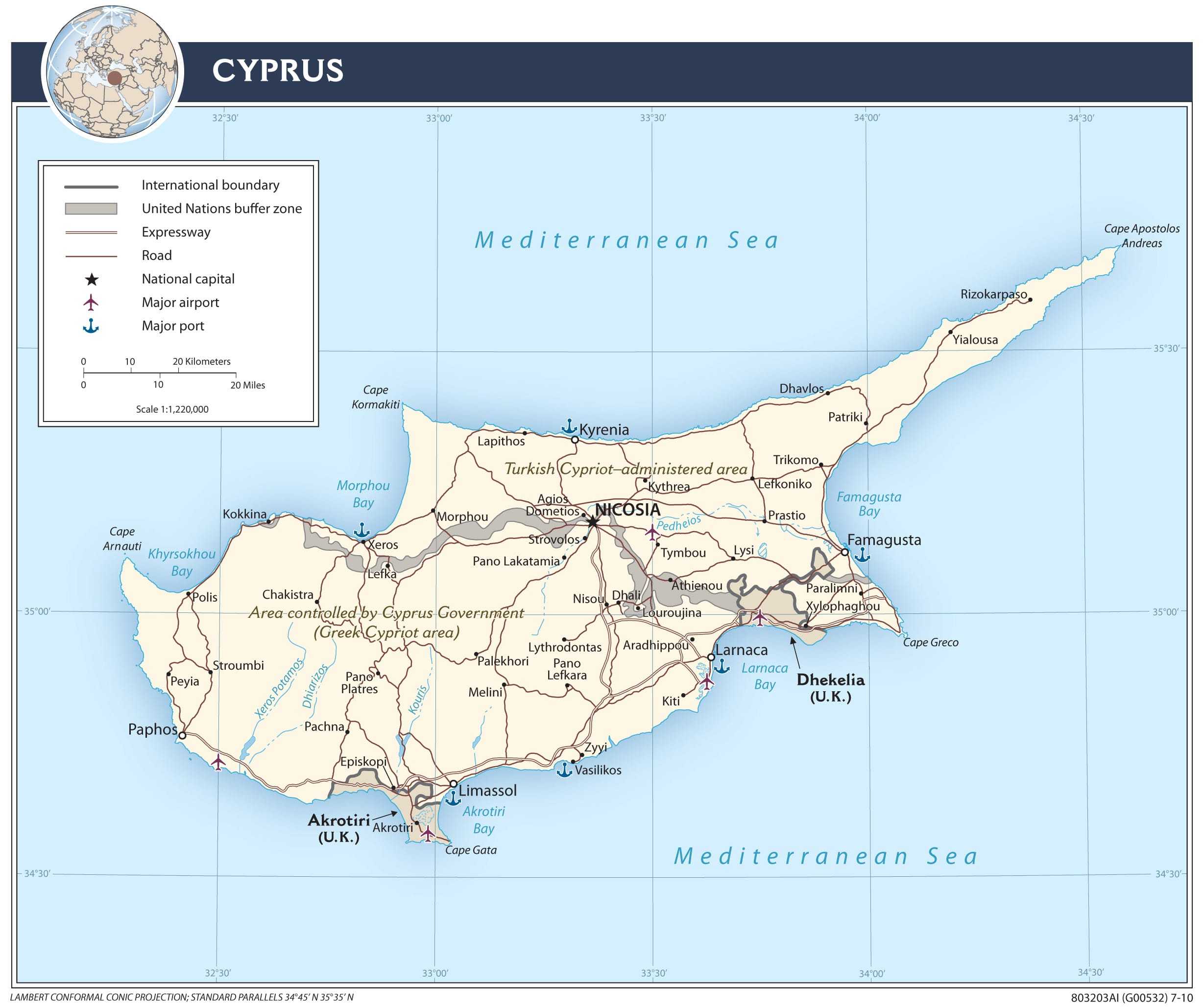 Transportation map of Cyprus.