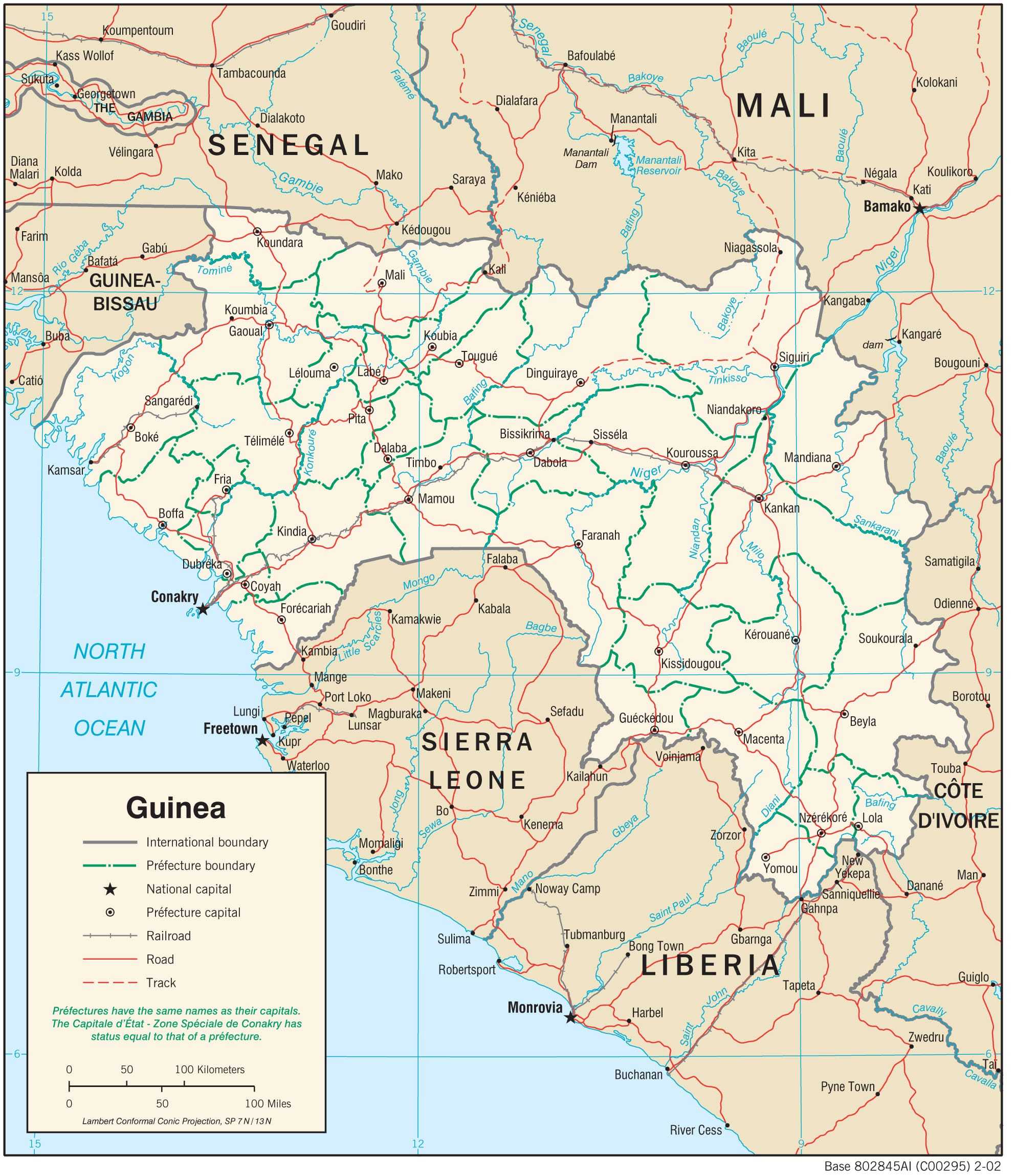 Transportation map of Guinea.