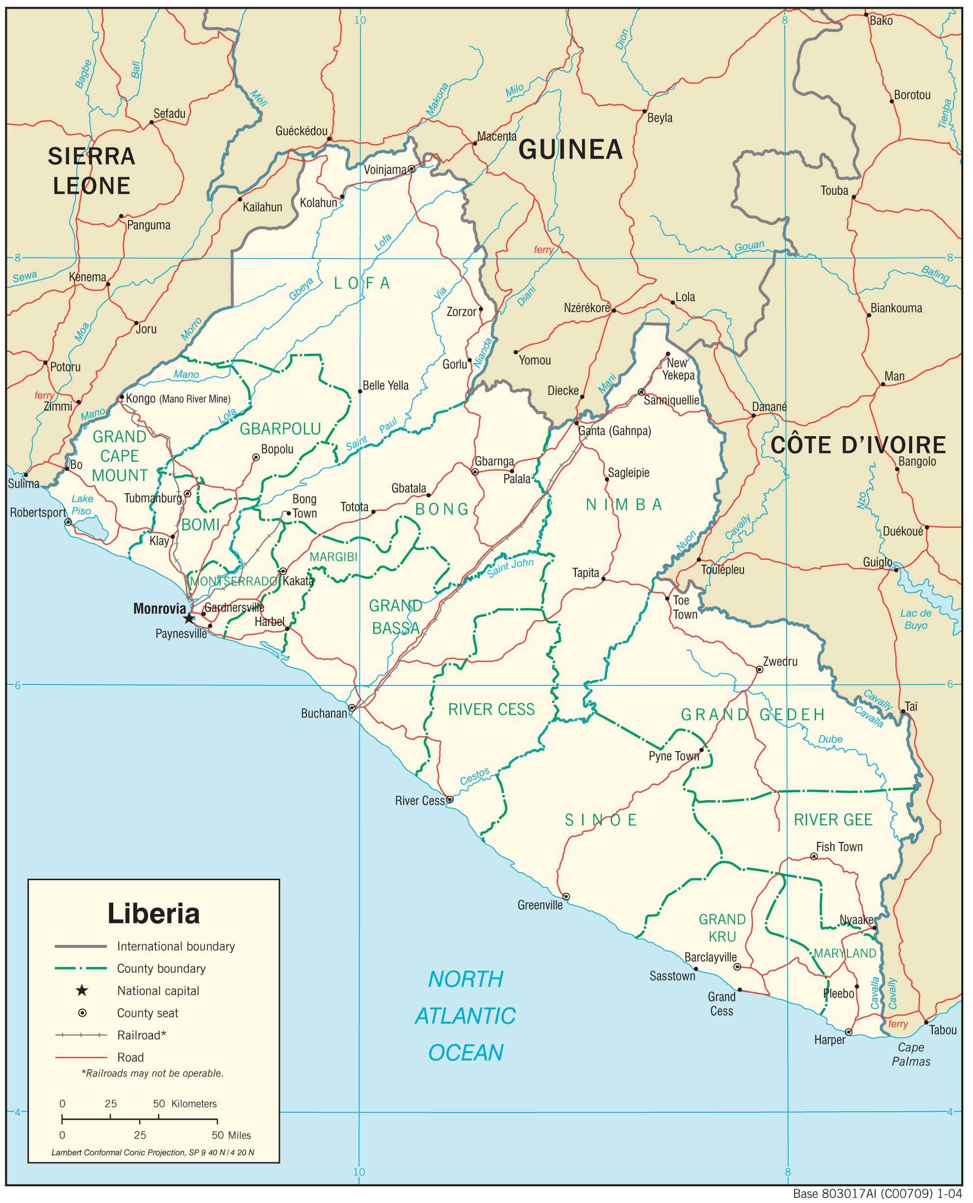 Transportation map of Liberia.