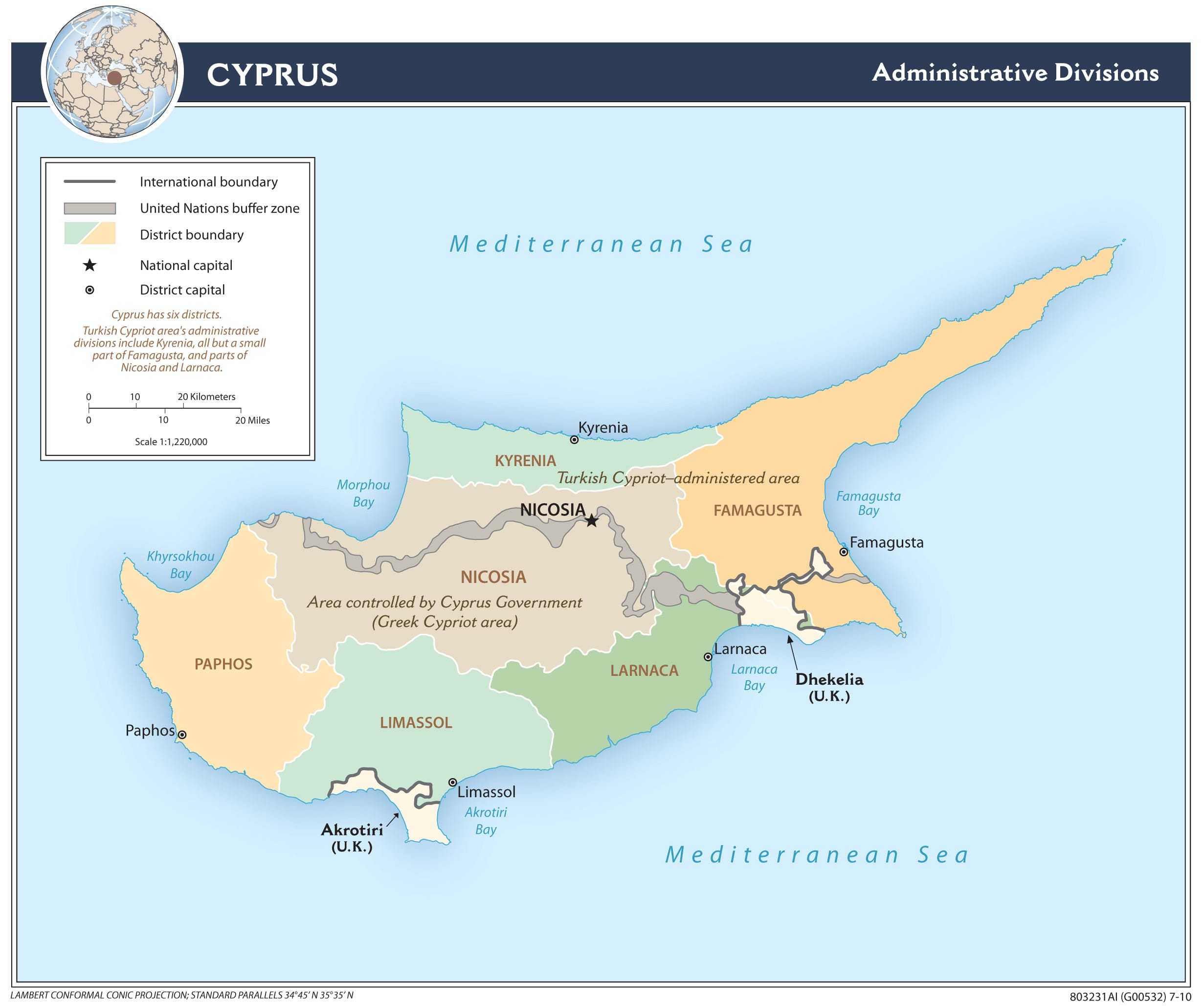 Administrative map of Cyprus.