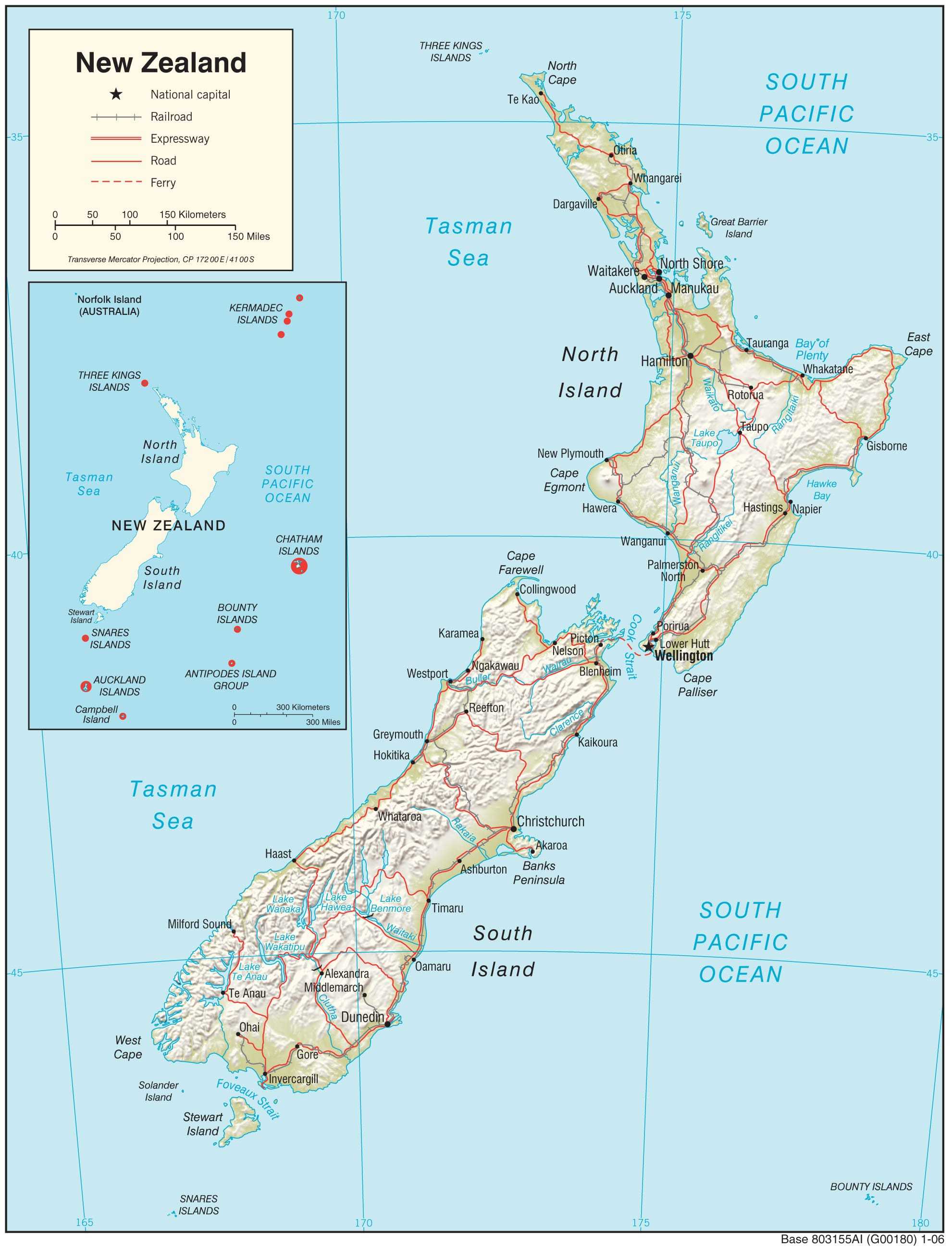 Physiographical map of New Zealand.