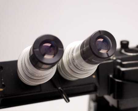 A close up of the two eyepieces for viewing images