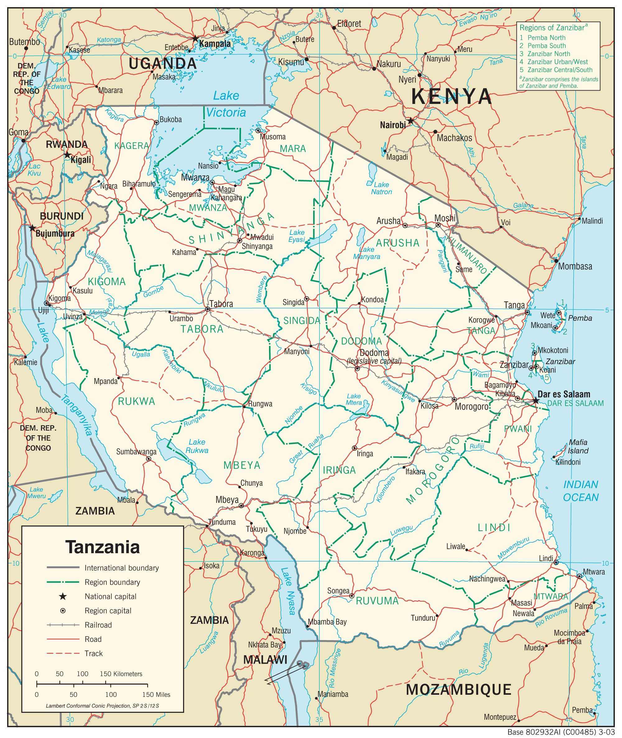 Transportation map of Tanzania.