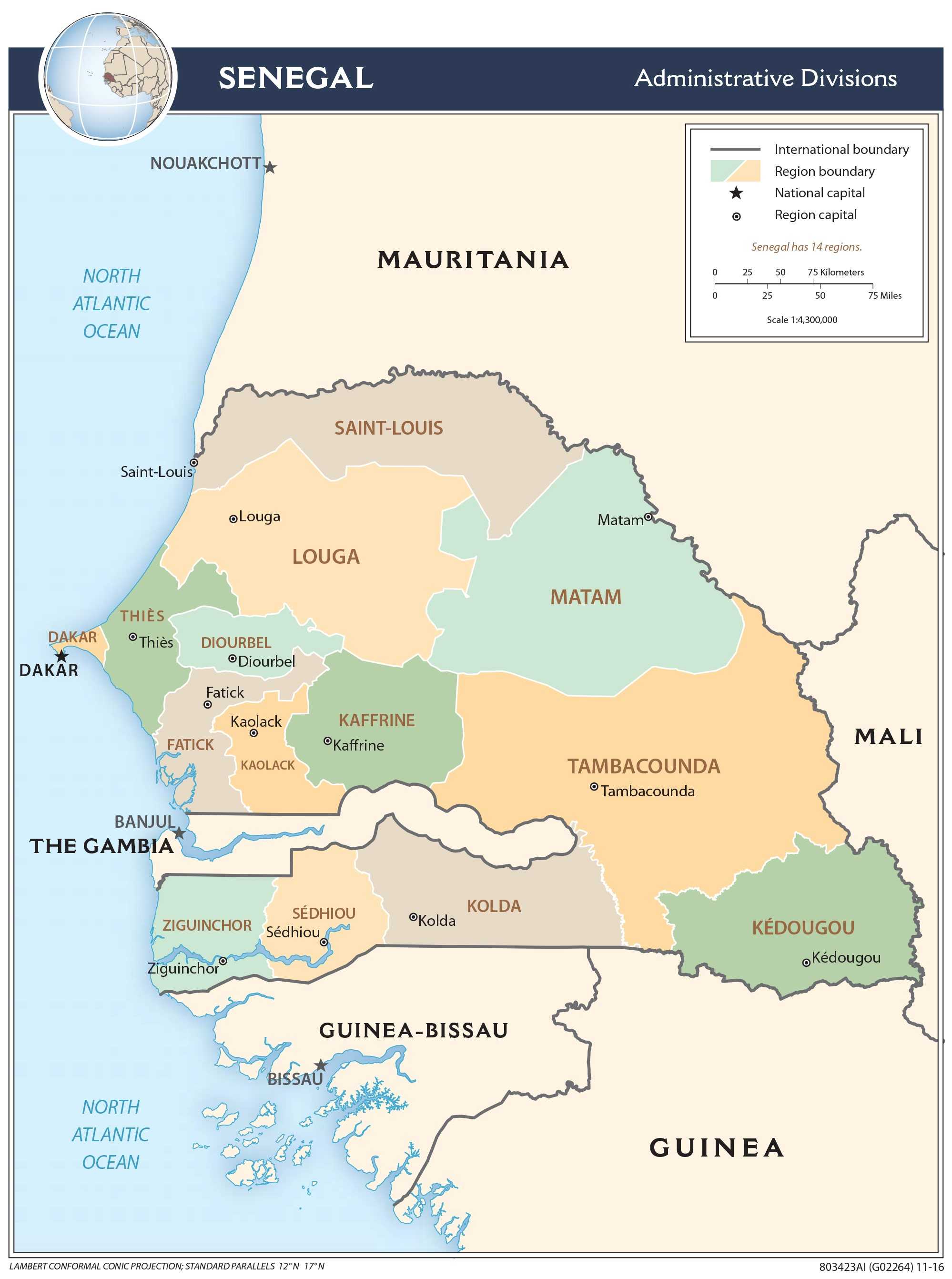 Administrative map of Senegal.