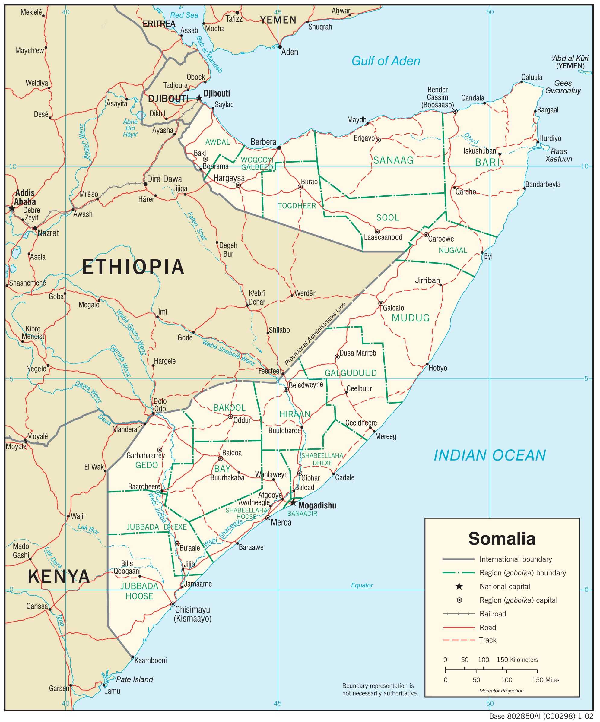 Transportation map of Somalia.