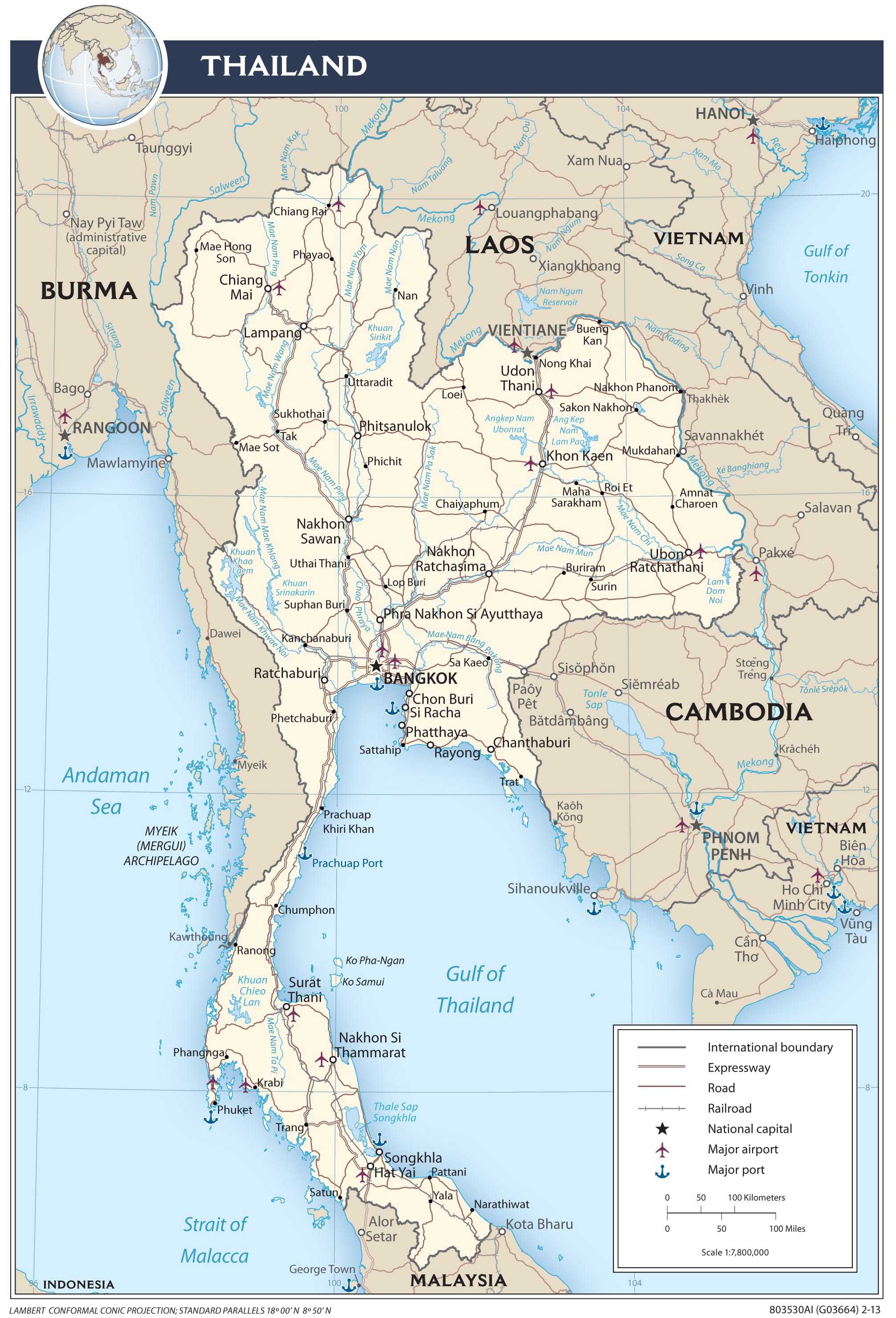 Transportation map of Thailand.