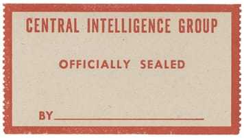 Beige and red Central Intelligence Group stamp reading "Officially Sealed By" and a blank line for a name.