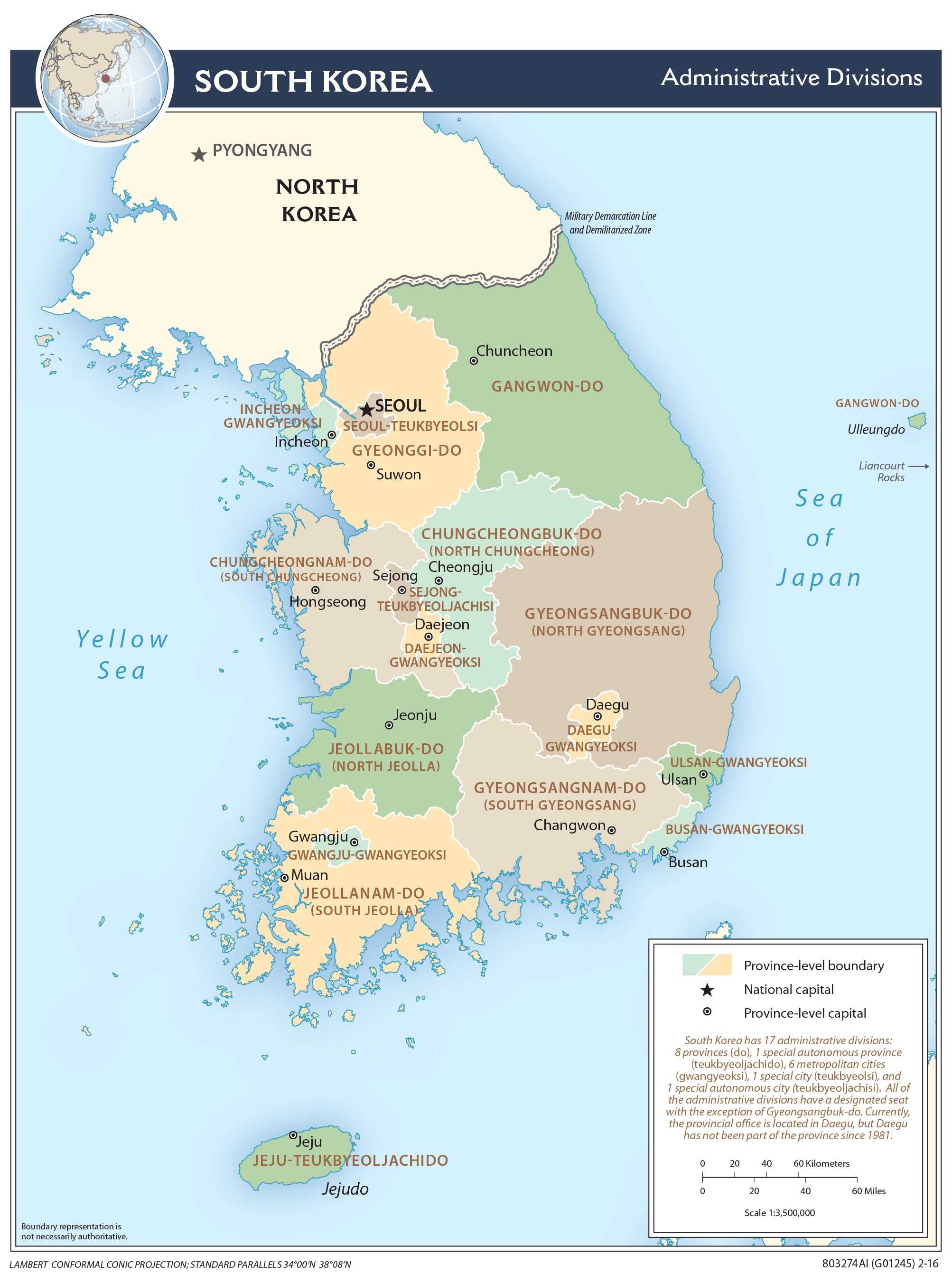 Administrative map of South Korea.