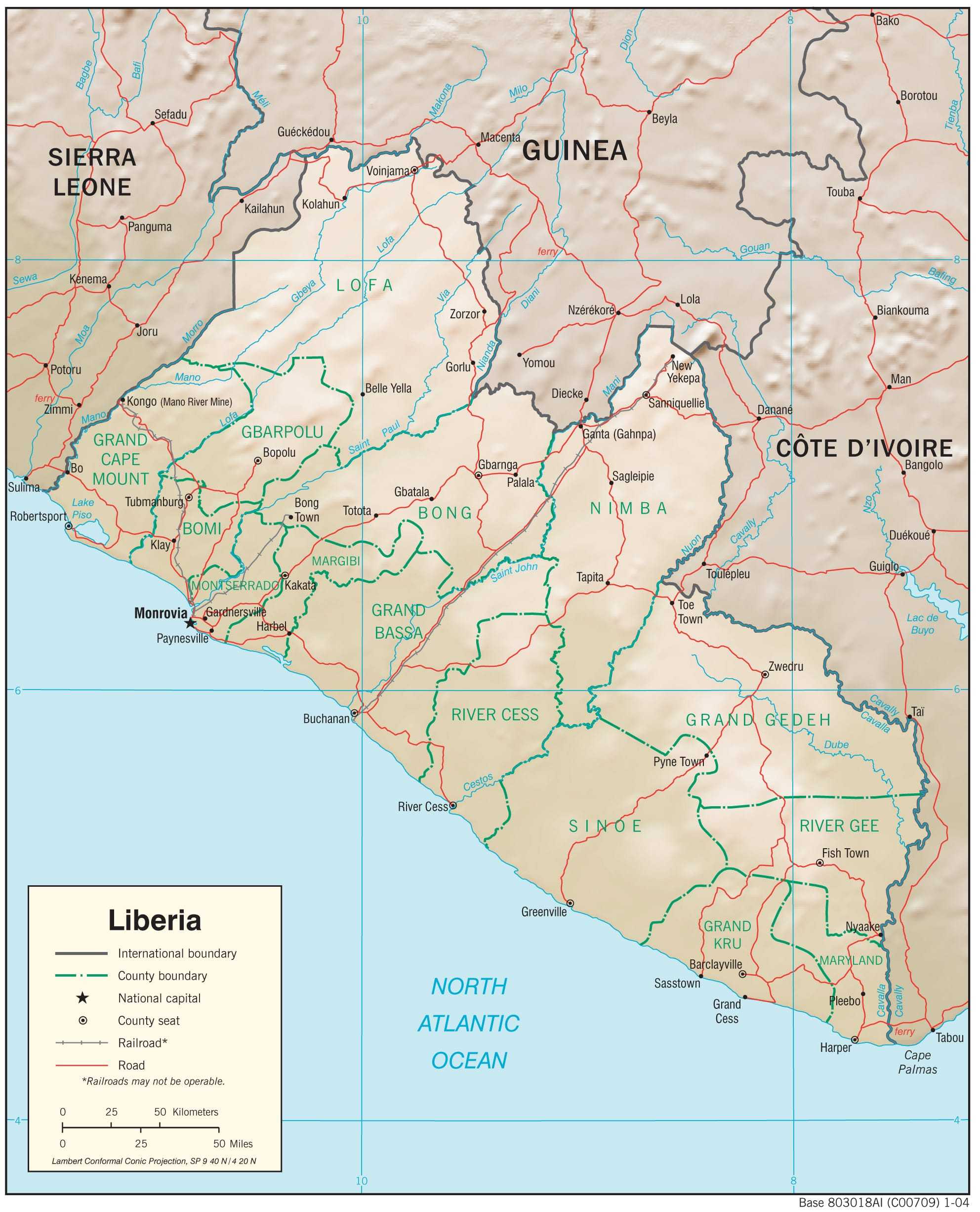 Physiographical map of Liberia.