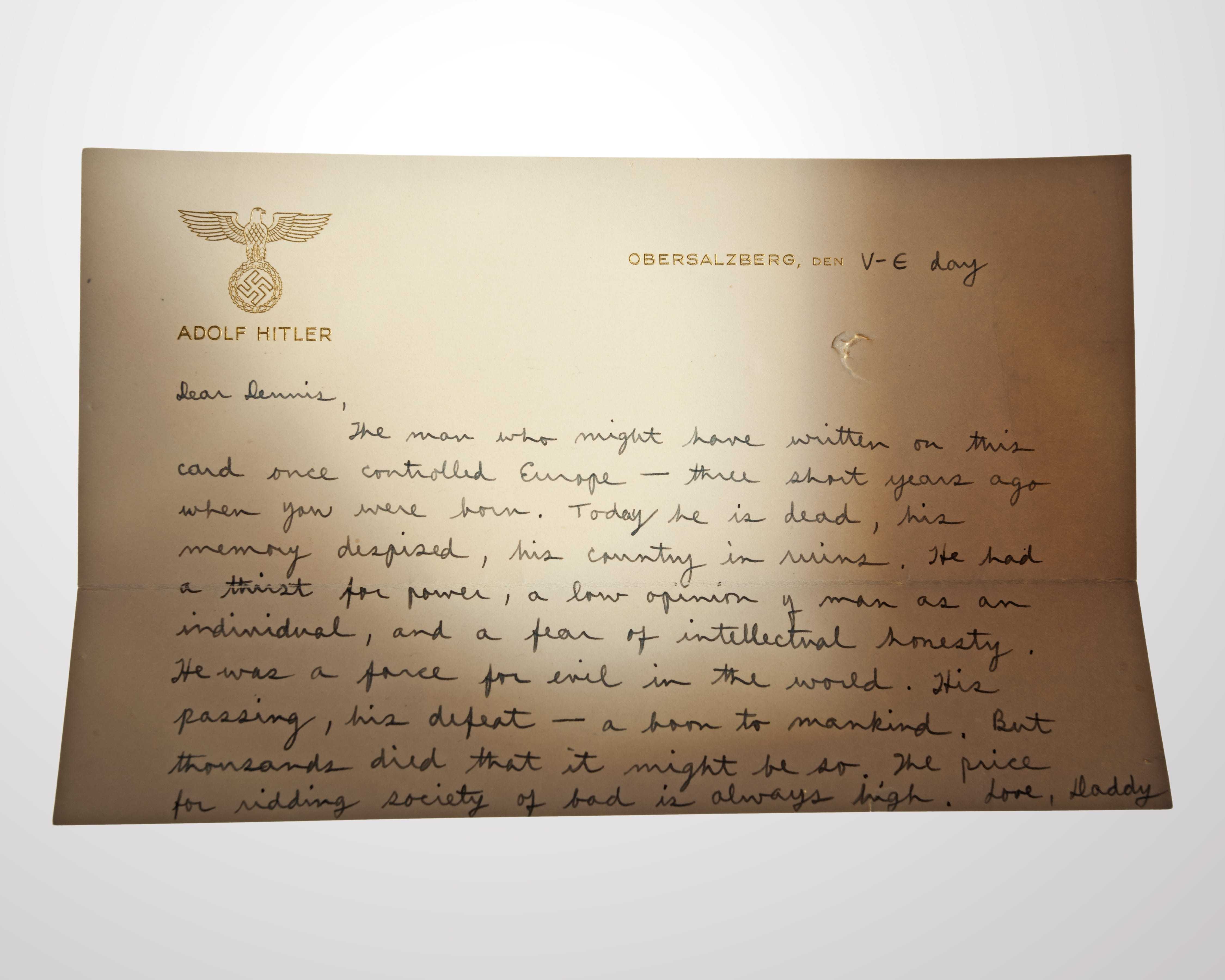 A letter written by Richard Helms on Adolf Hitler's stationery