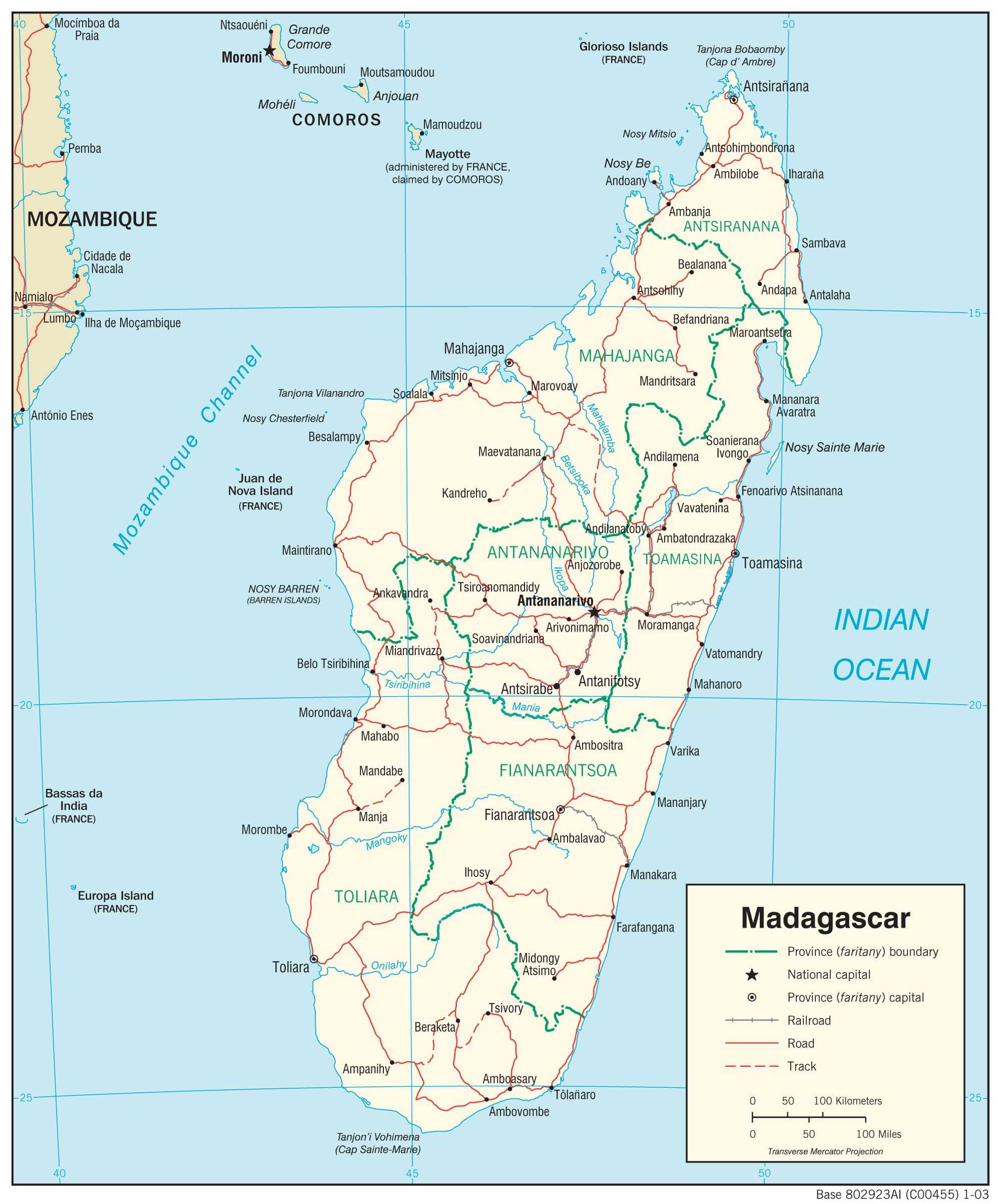 Transportation map of Madagascar.