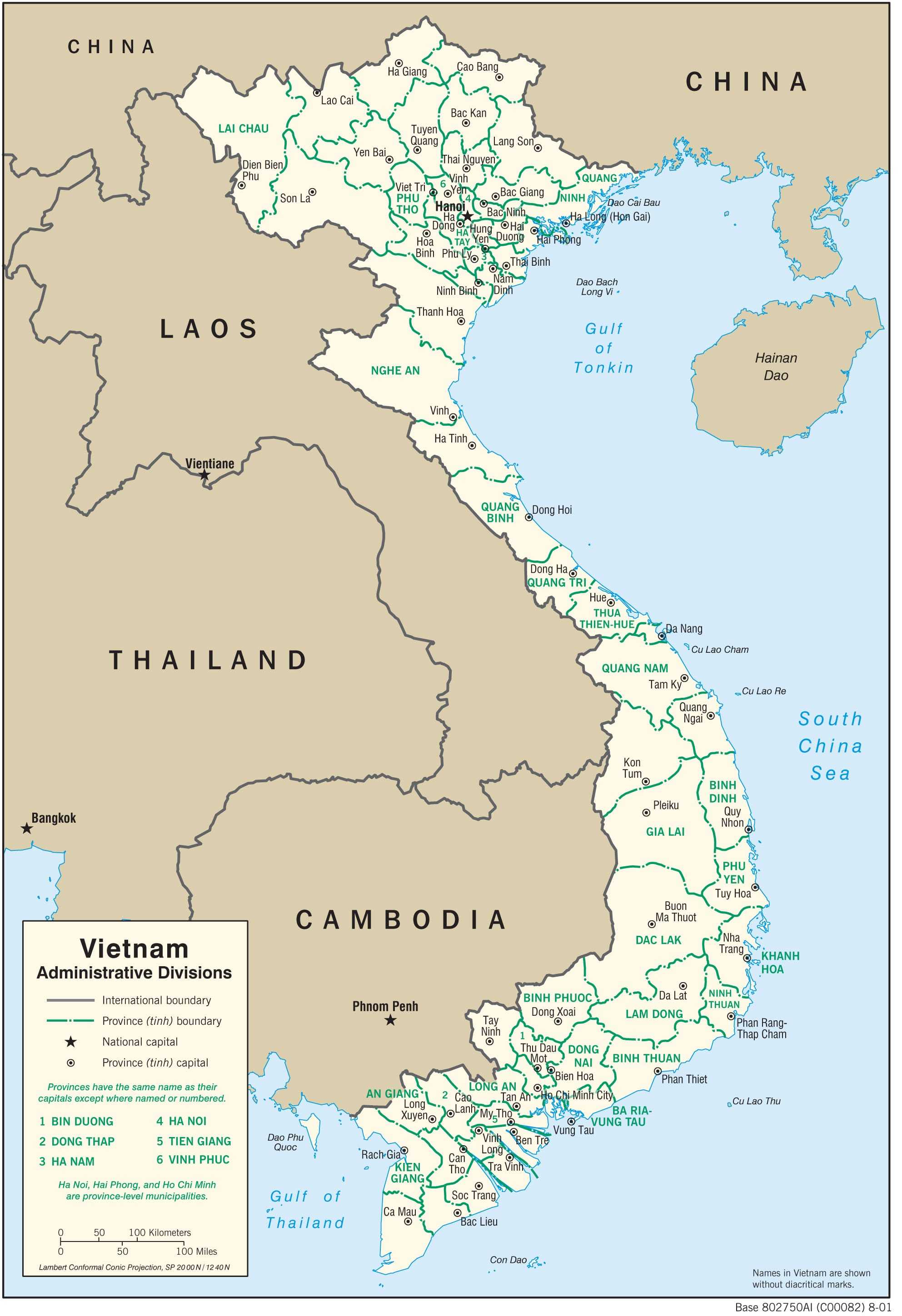 Administrative map of Vietnam.