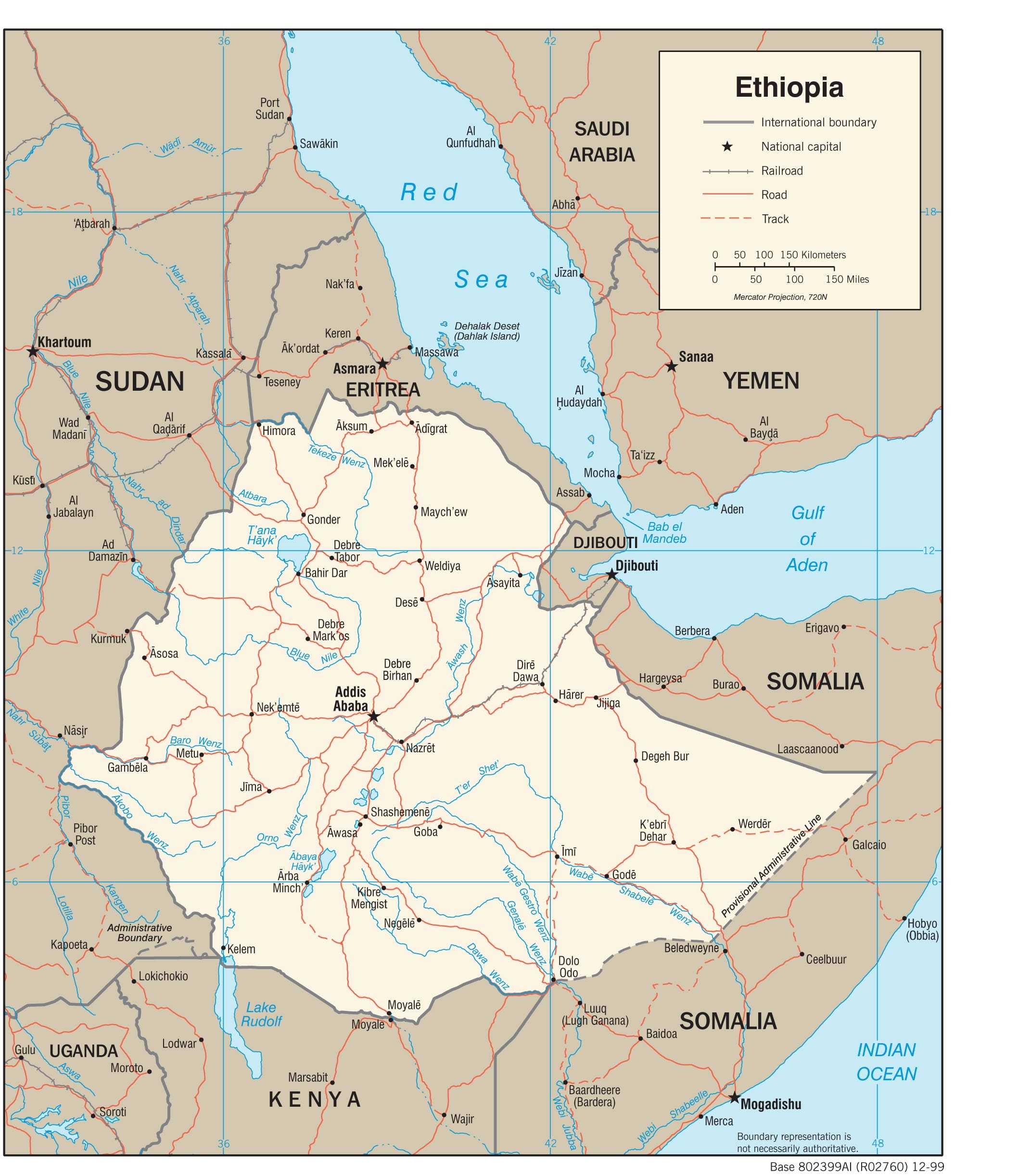 Transportation map of Ethiopia.