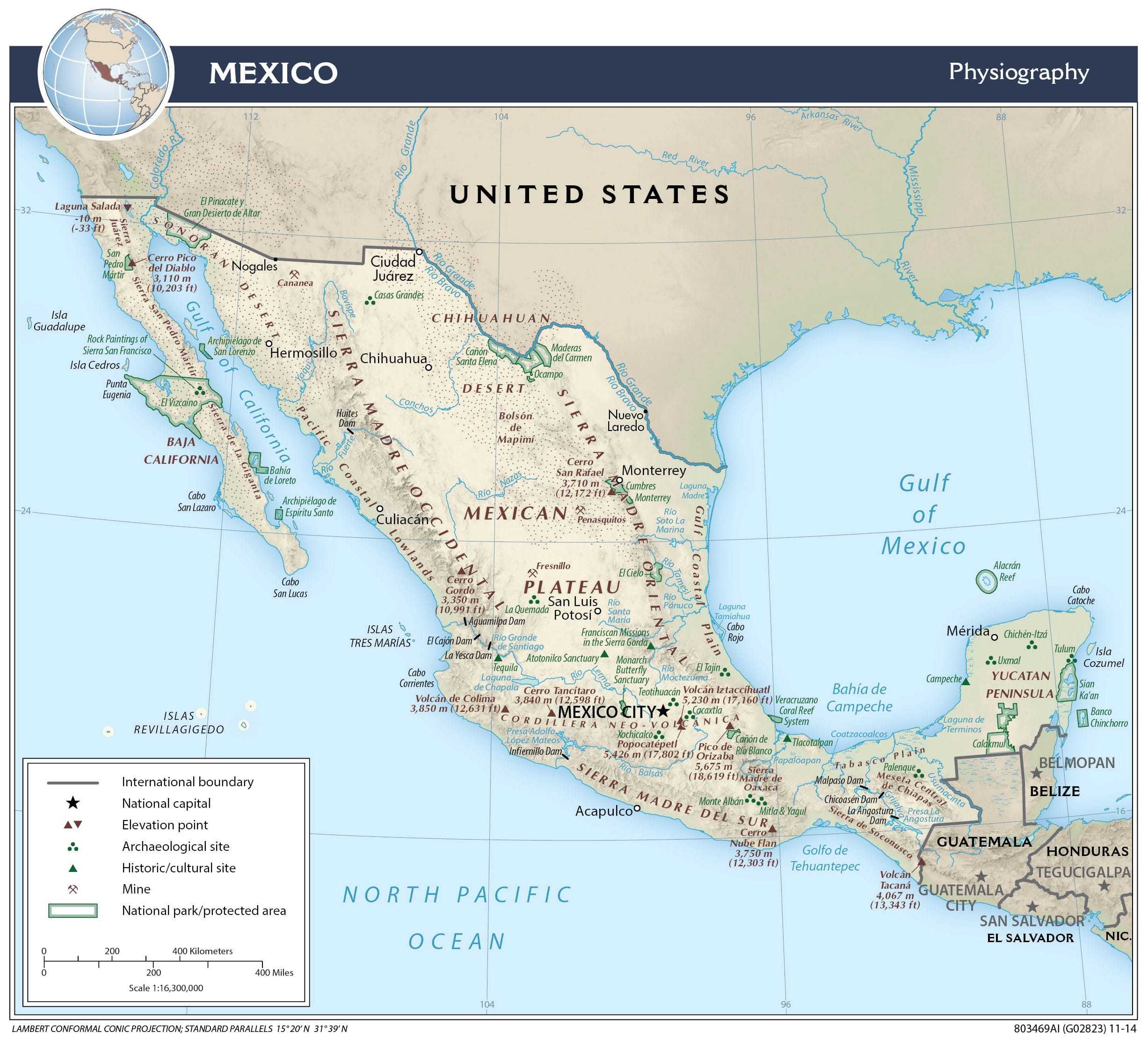 Physiographical map of Mexico.