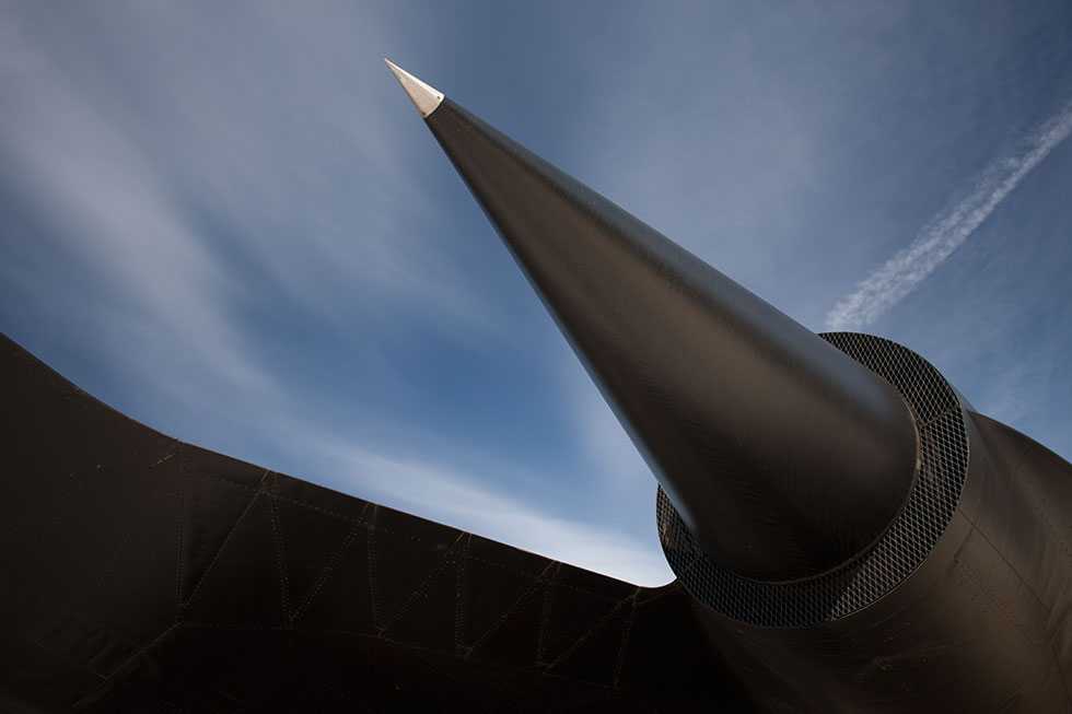 A close up of the turbine under the wing of the A-12 oxcart.