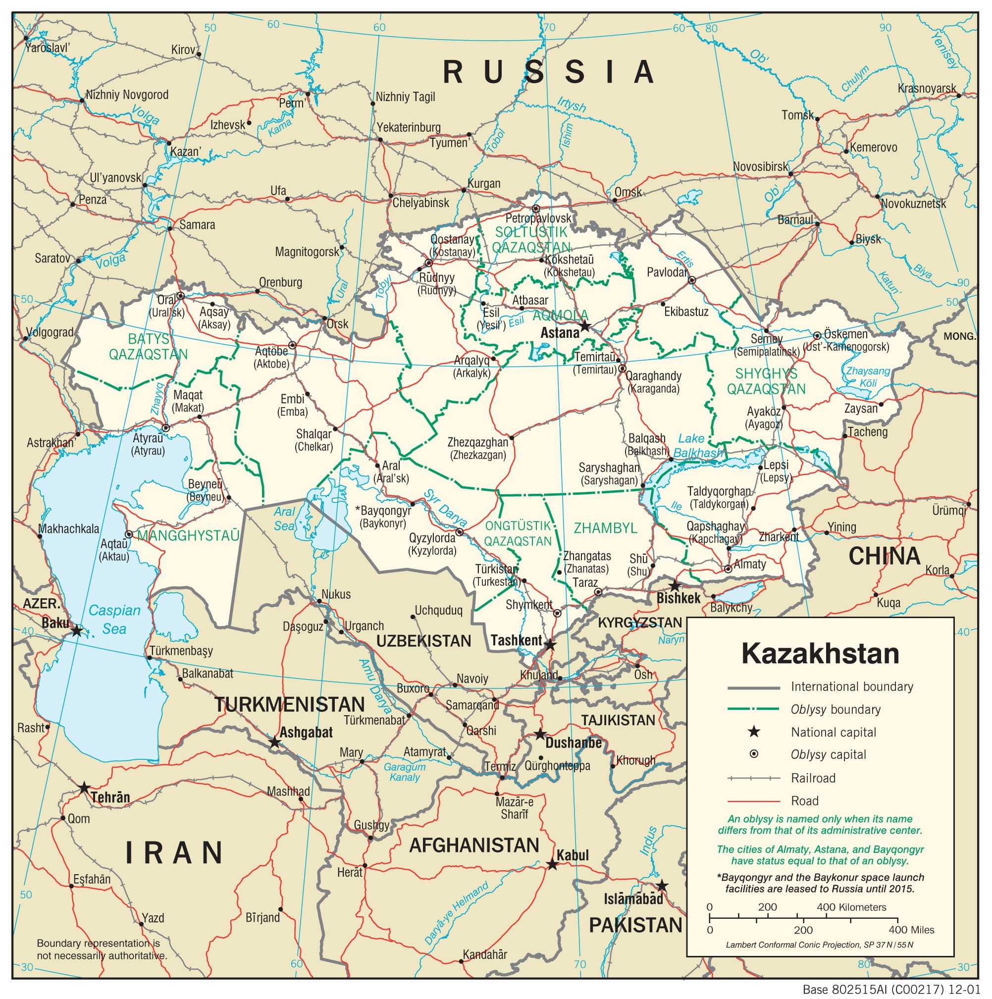 Transportation map of Kazakhstan.