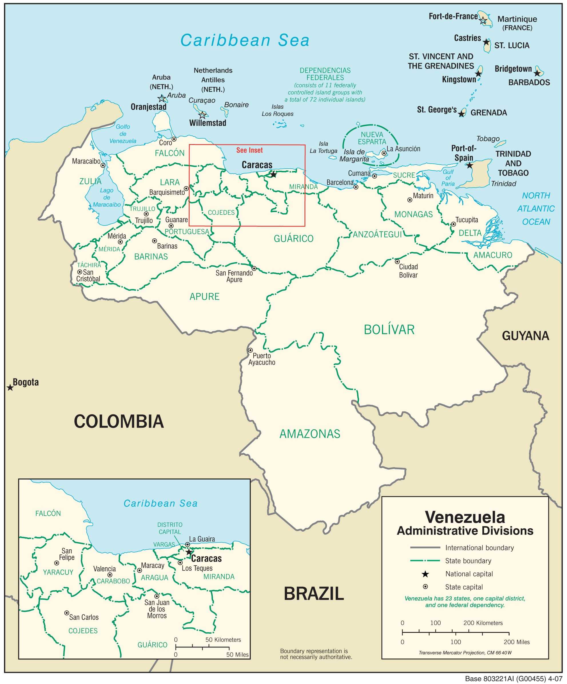 Administrative map of Venezuela.