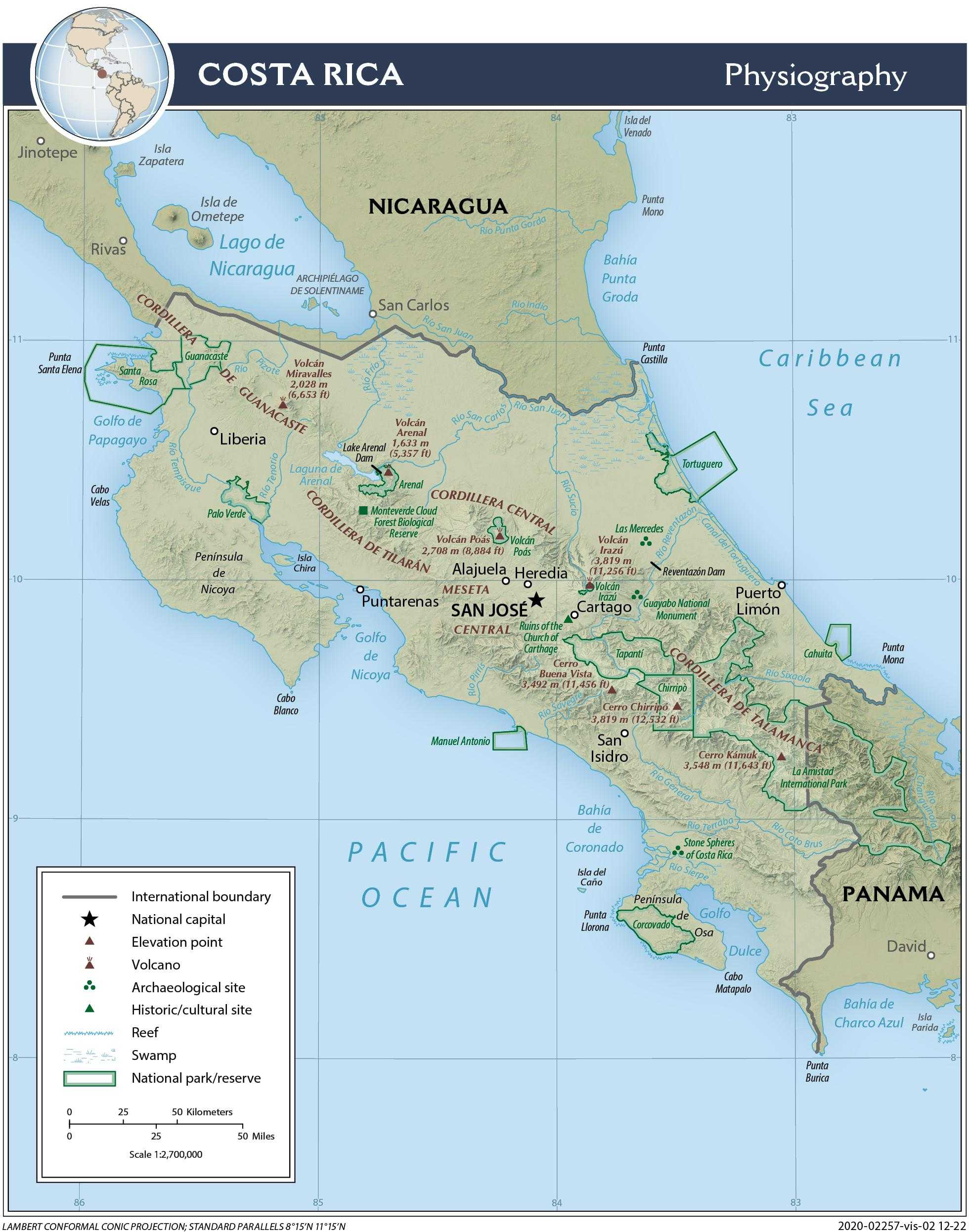 Physiographical map of Costa Rica