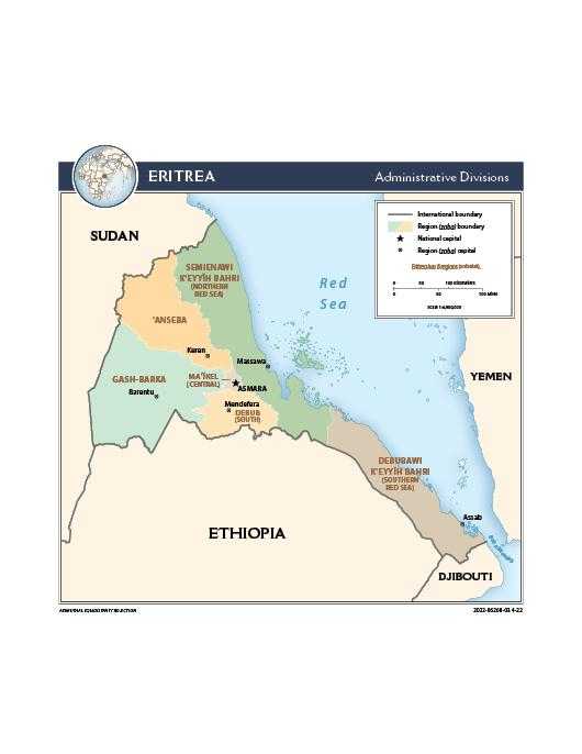 Administrative map of Eritrea.