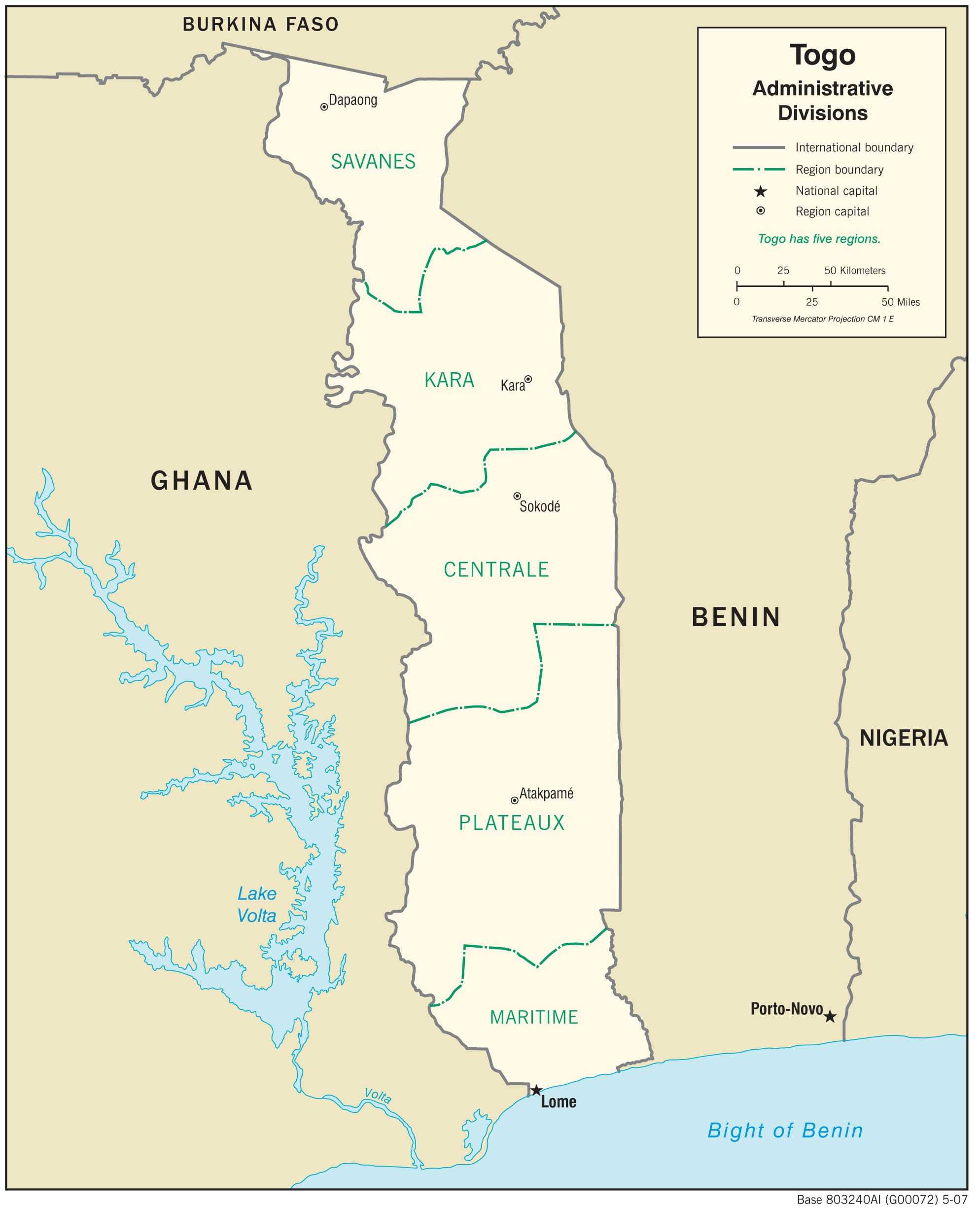 Administrative map of Togo.