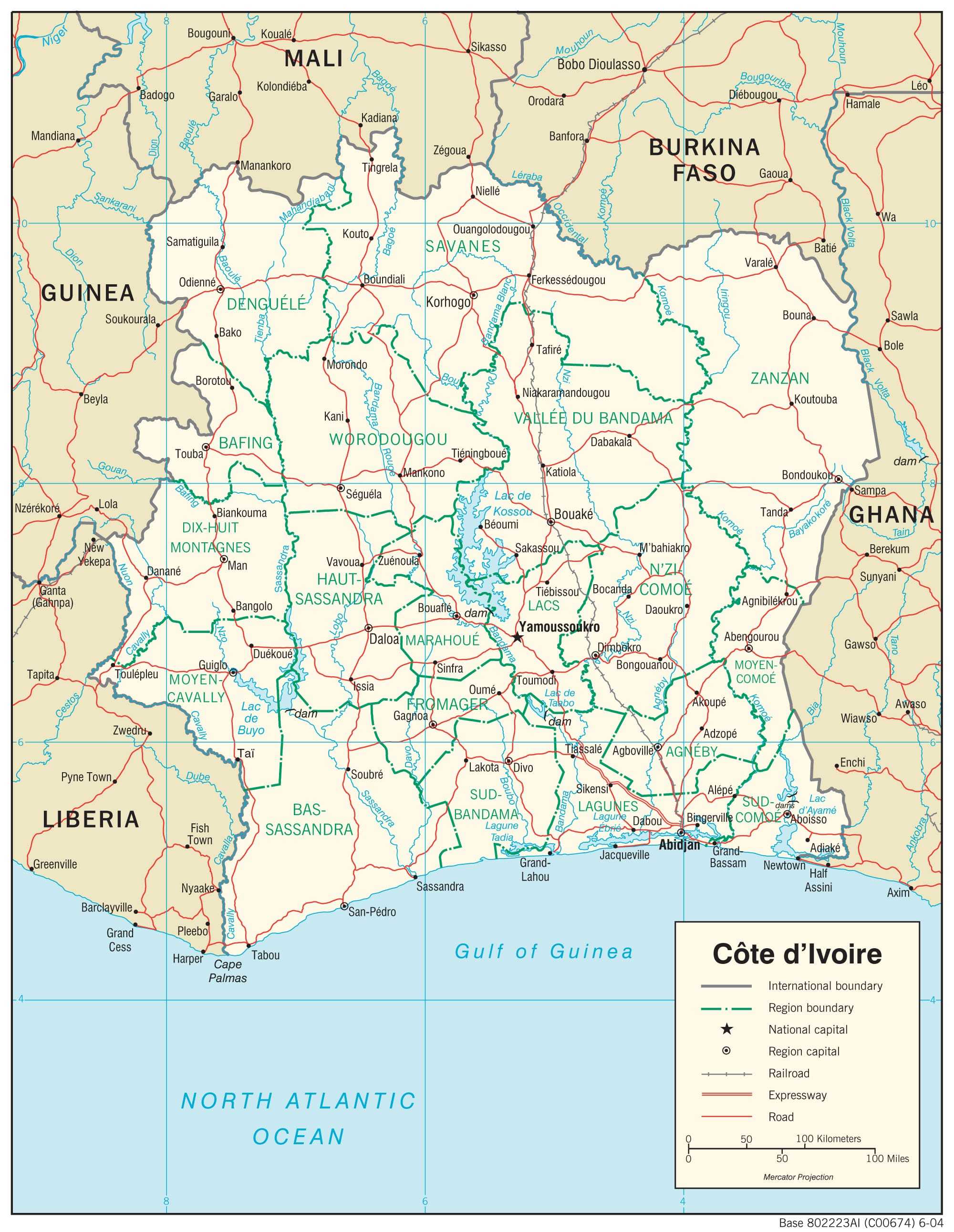 Transportation map of Cote d'Ivoire