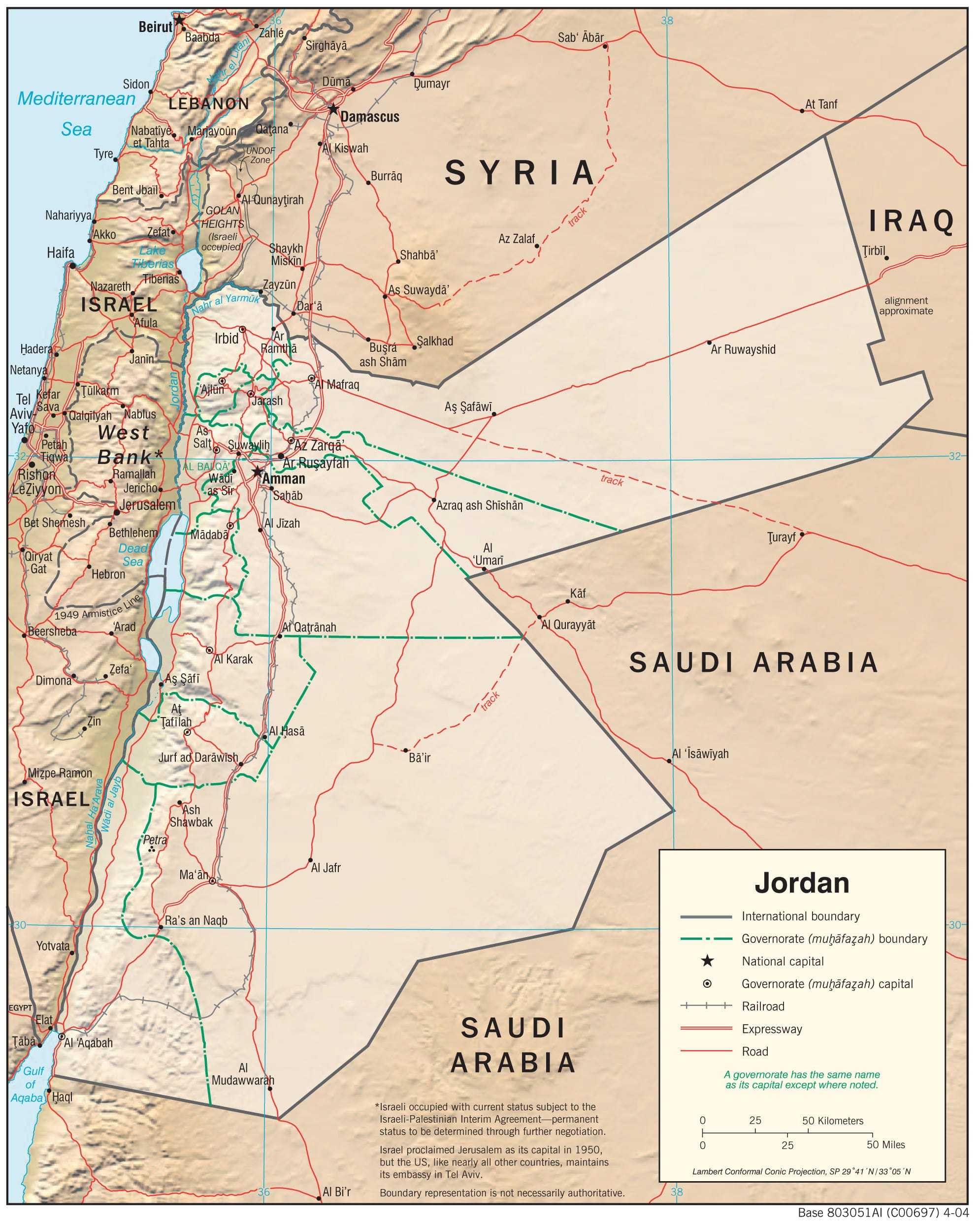 Physiography map of Jordan.