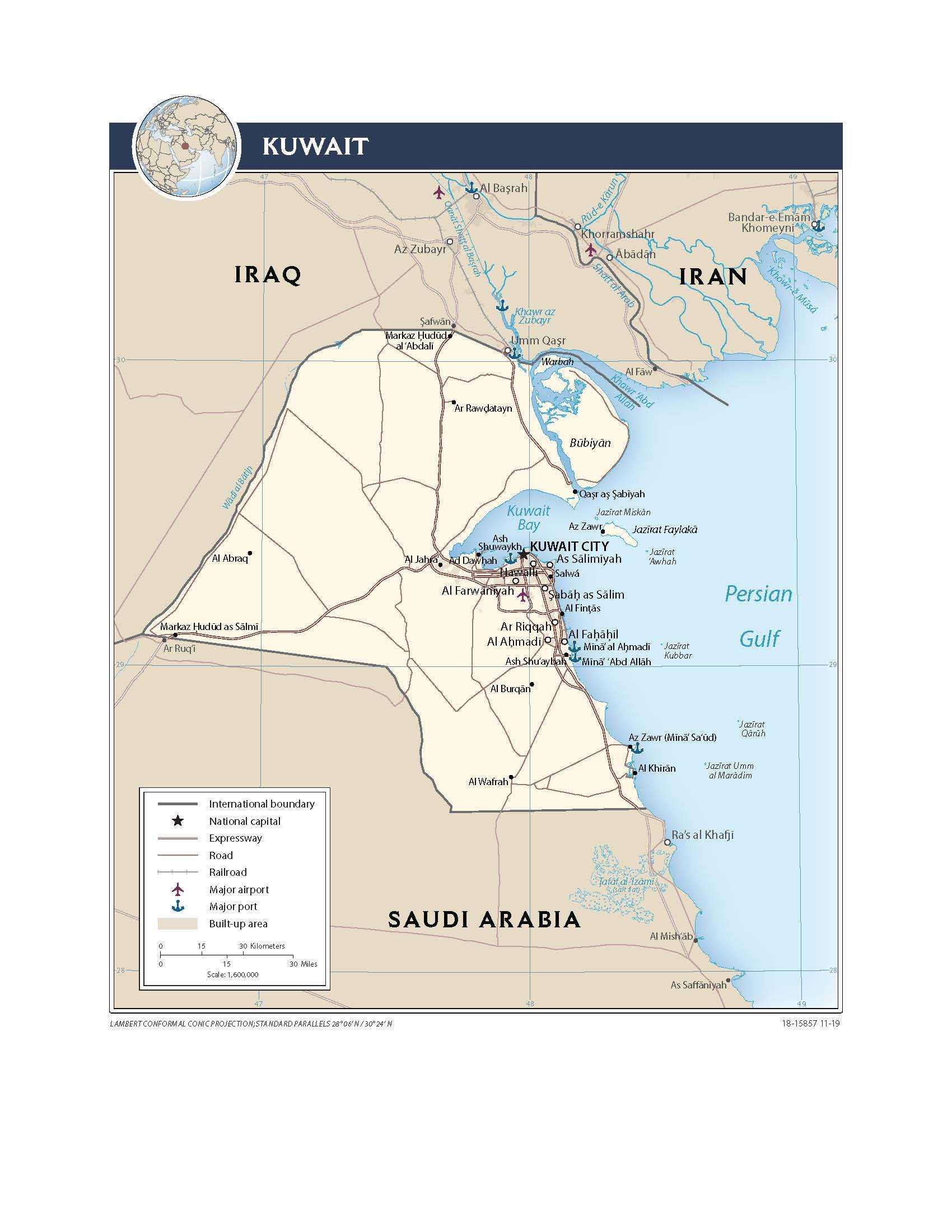 Transportation map of Kuwait.