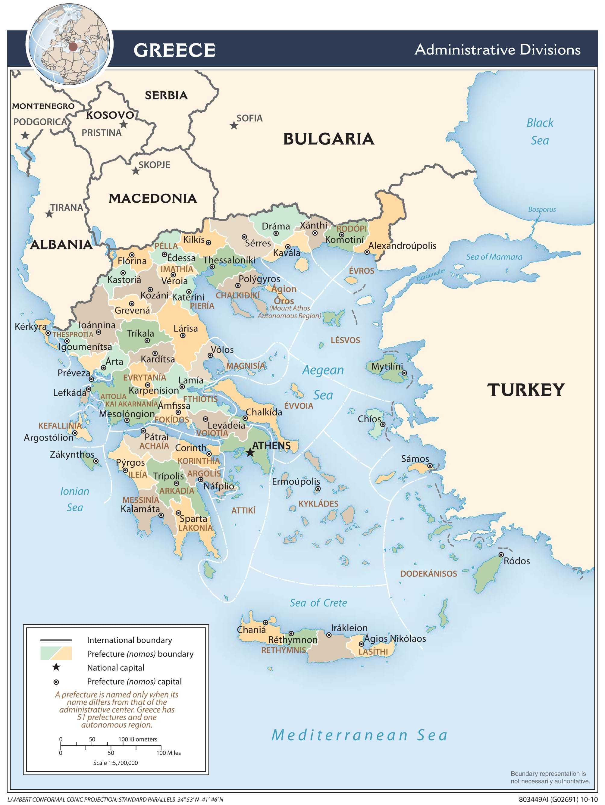 Administrative map of Greece.