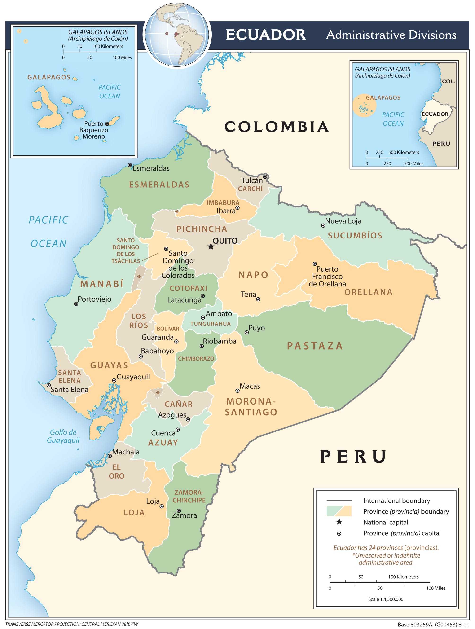 Administrative map of Ecuador.
