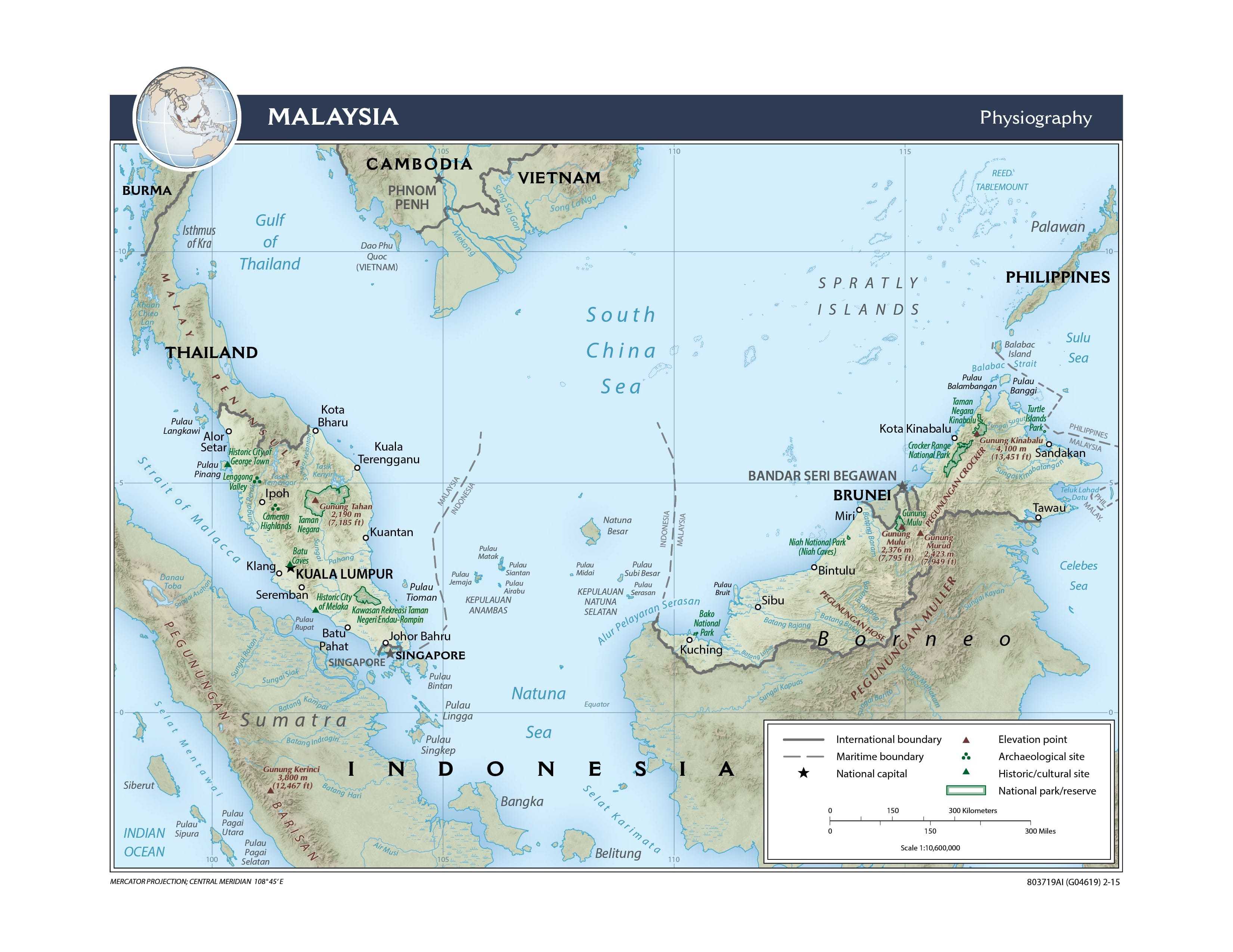 Physiographical map of Malaysia.