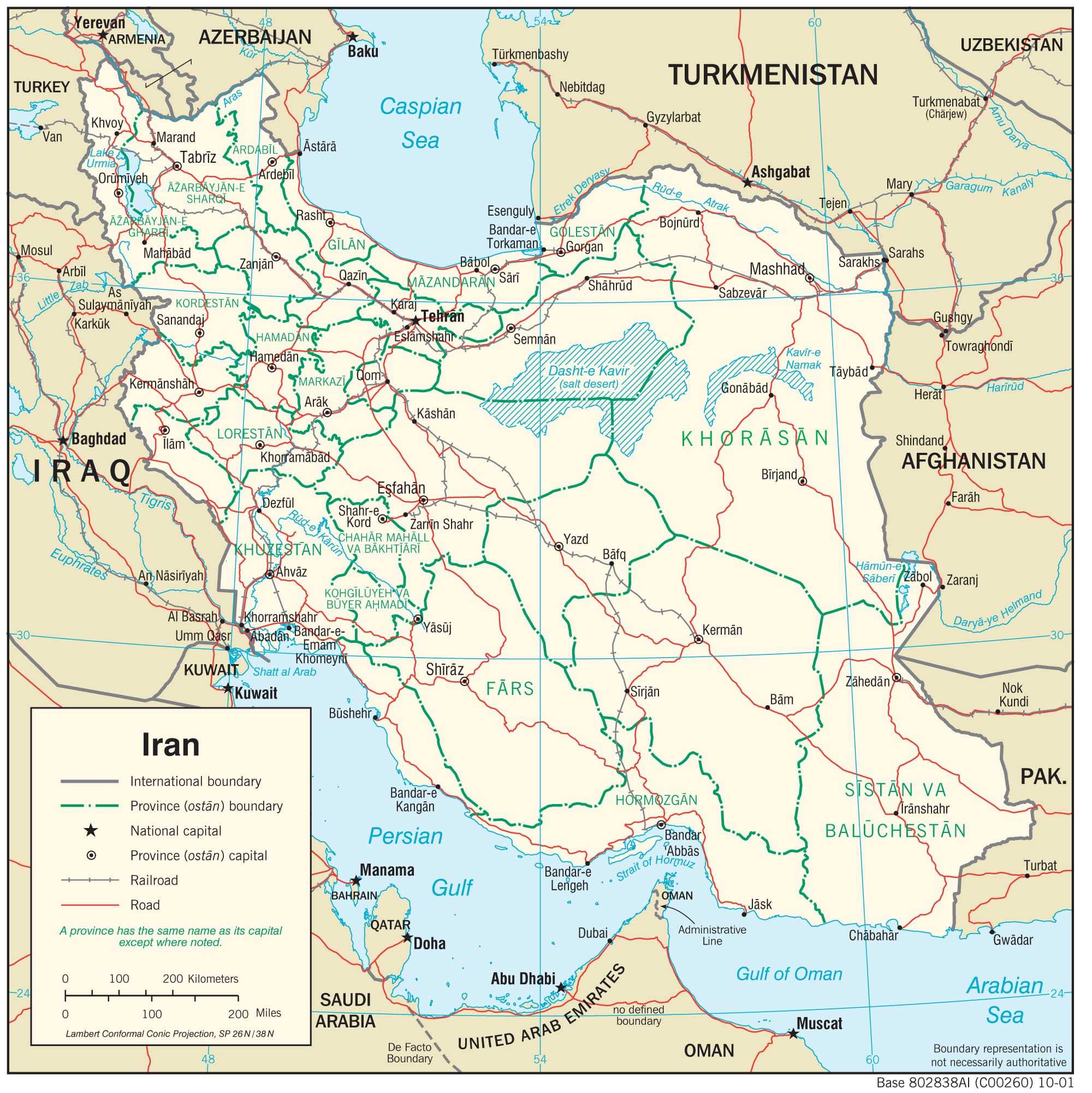 Transportation map of Iran.