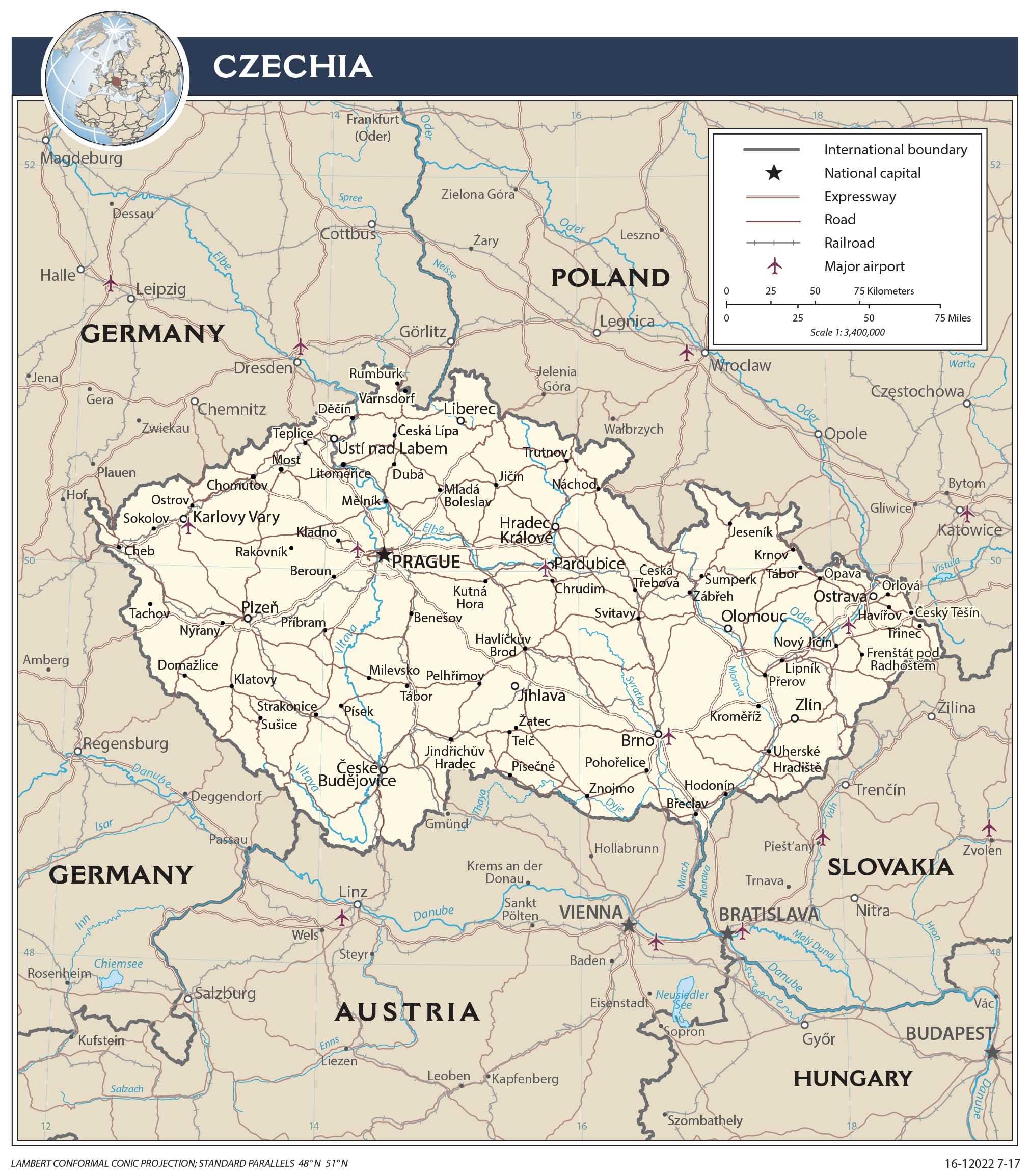 Transportation map of Czechia.