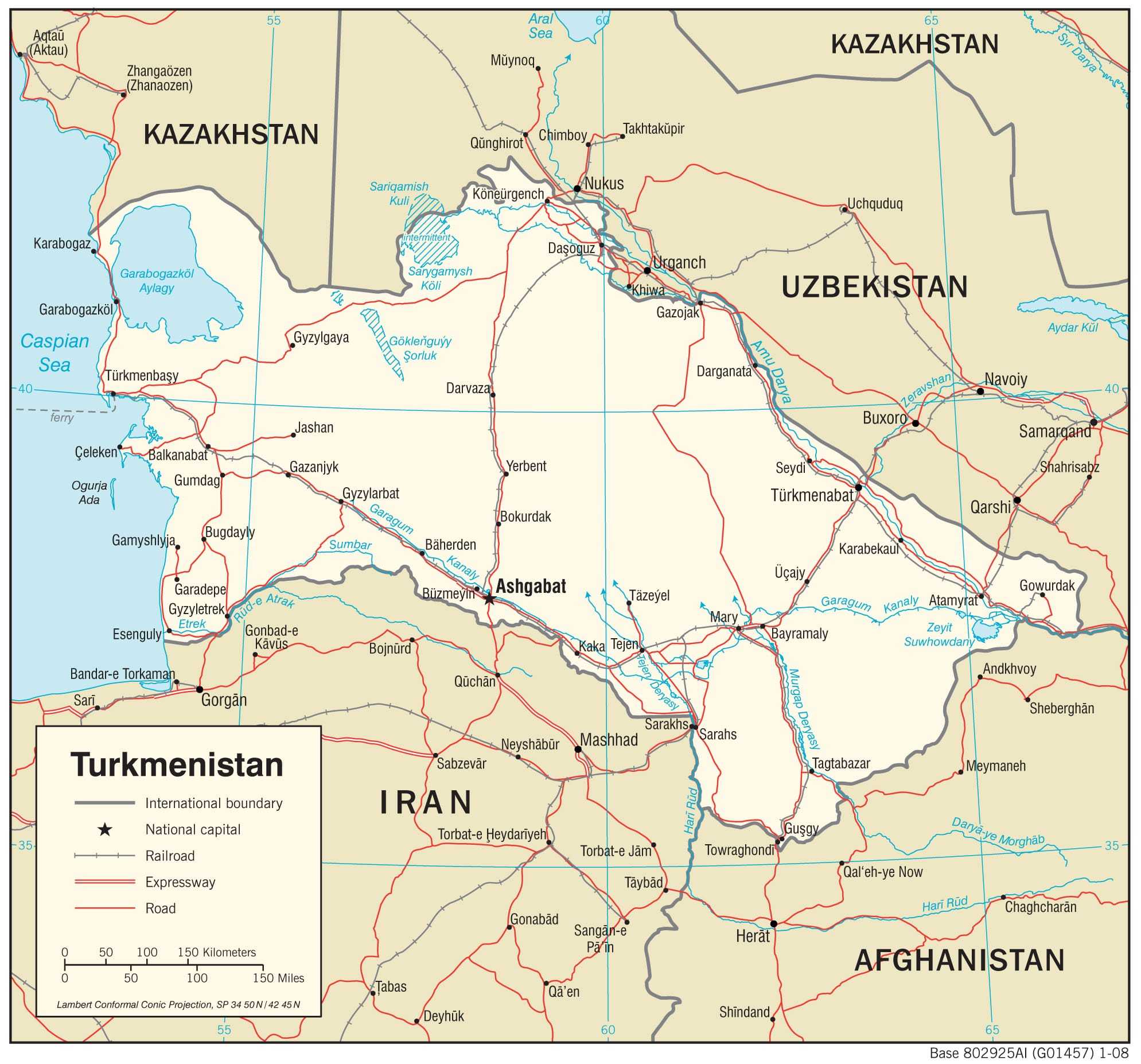Transportation map of Turkmenistan.