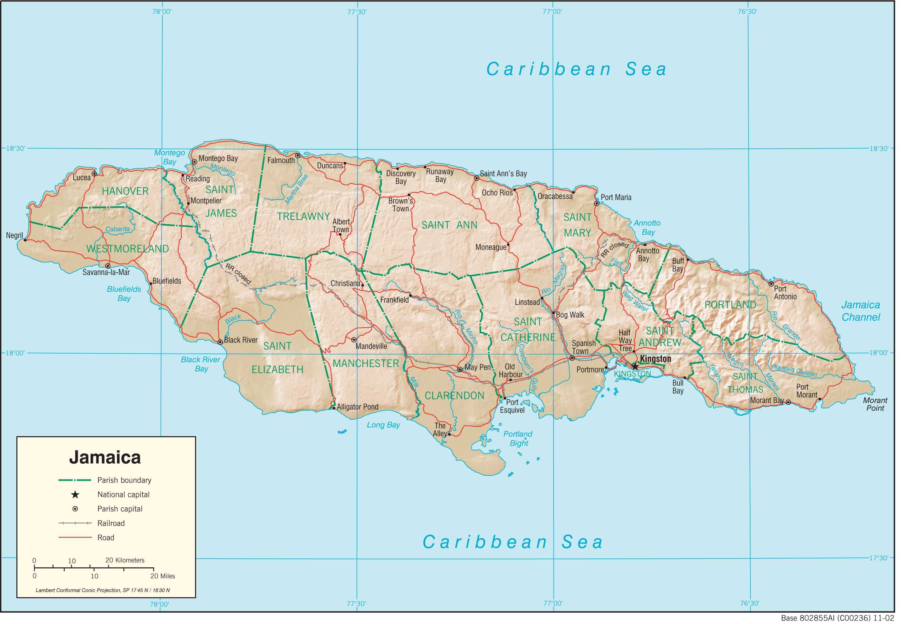 Physiographical map of Jamaica.