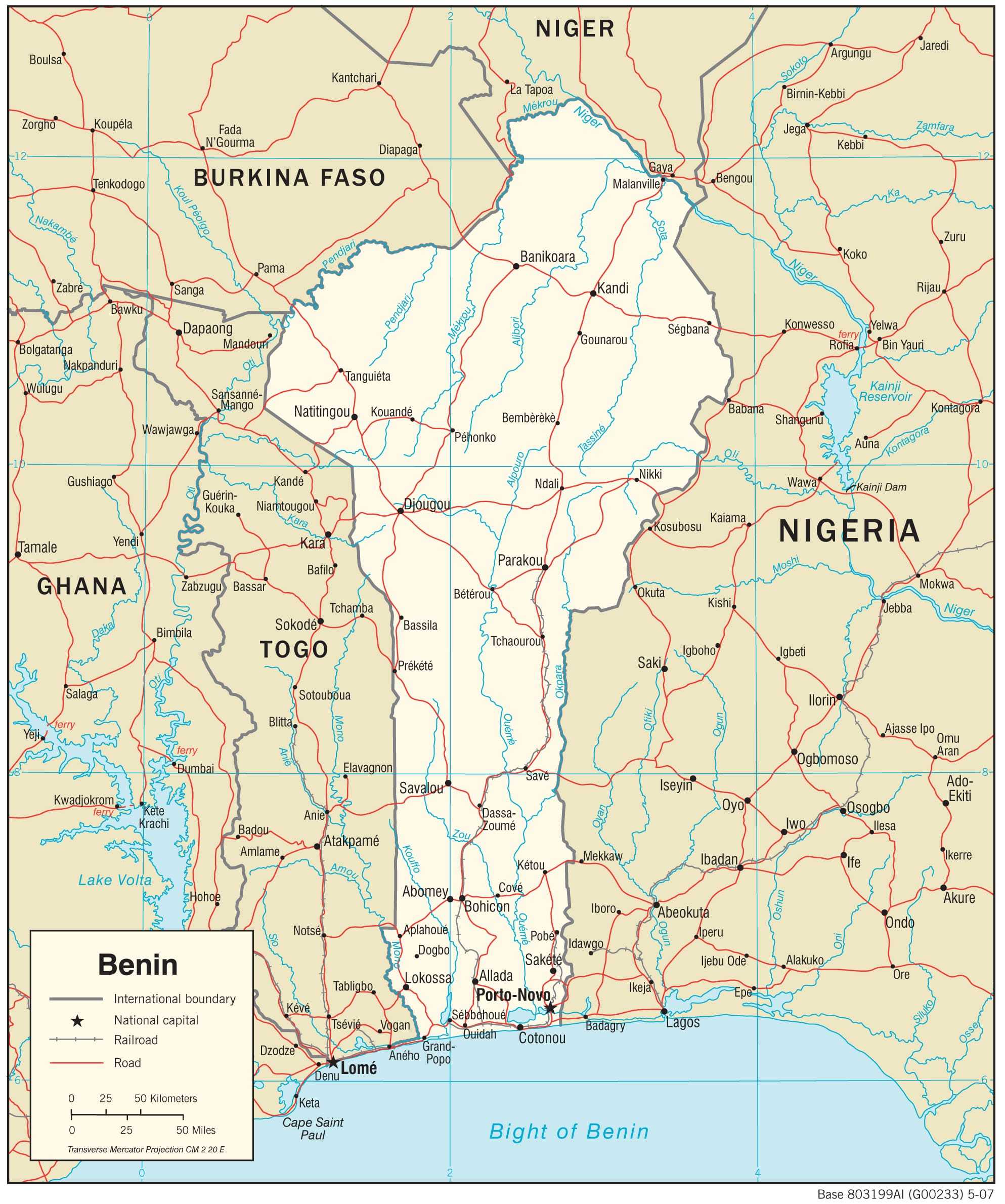 Transportation map of Benin.