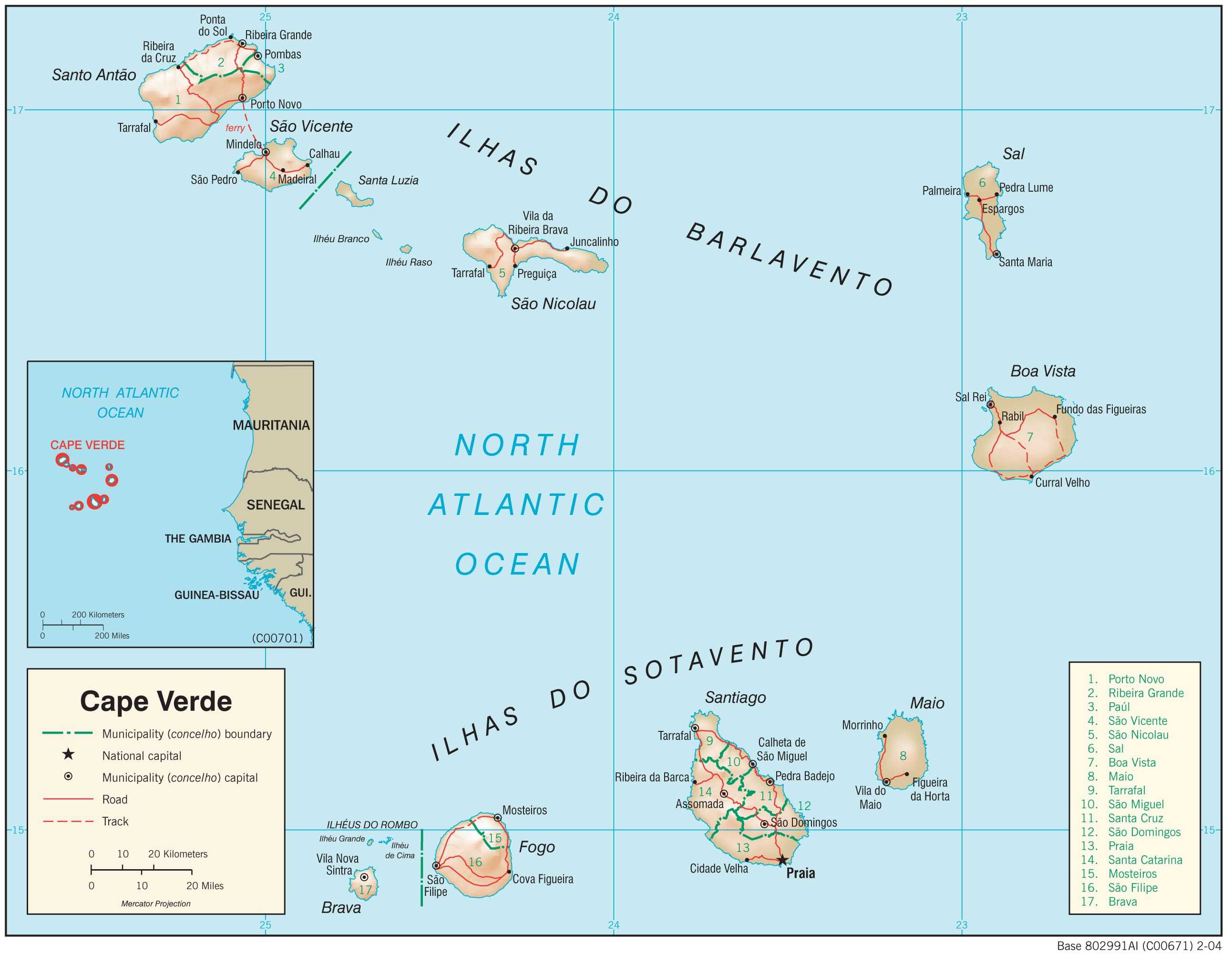 Physiographical map of Cape Verde.