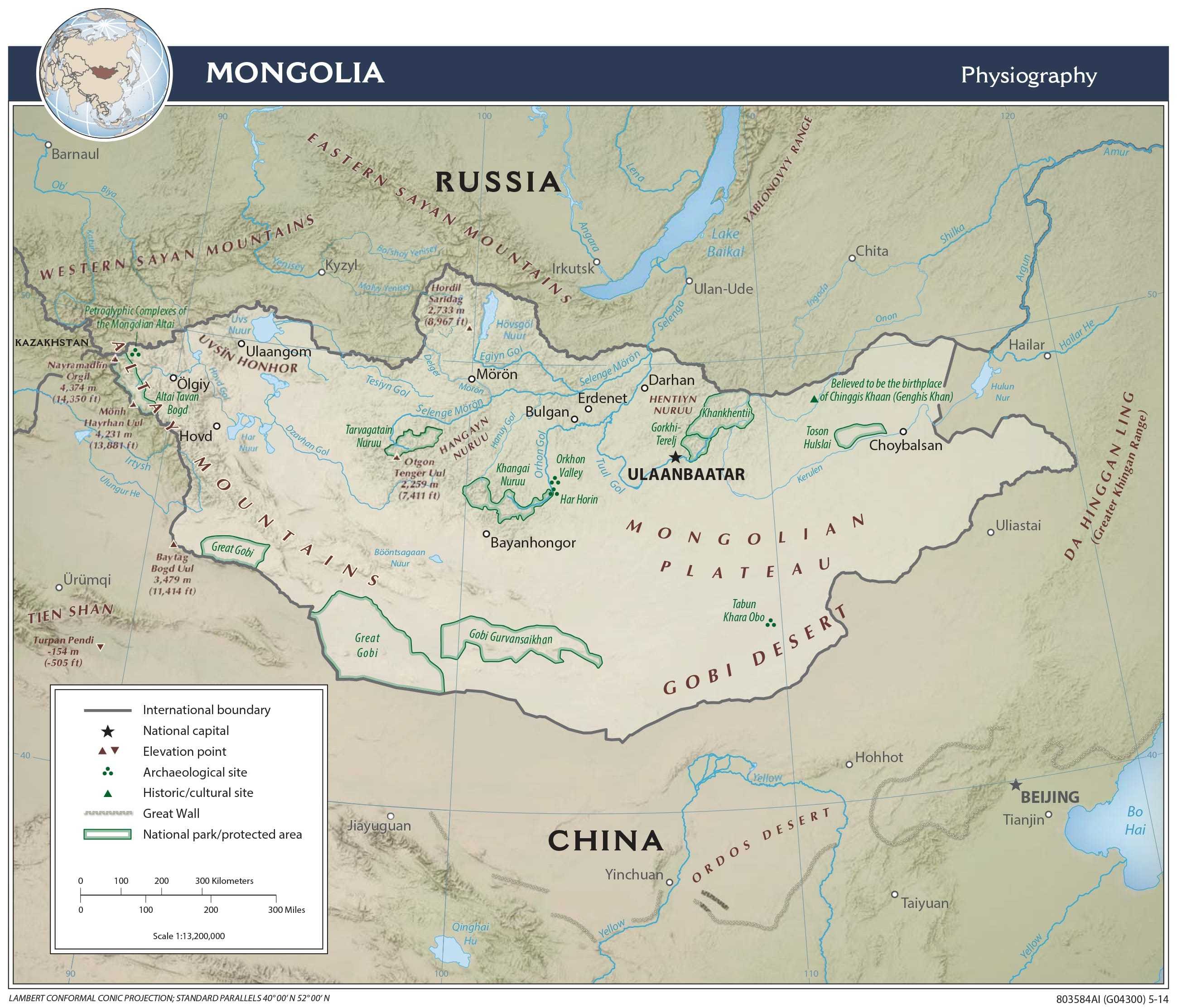 Physiographical map of Mongolia.