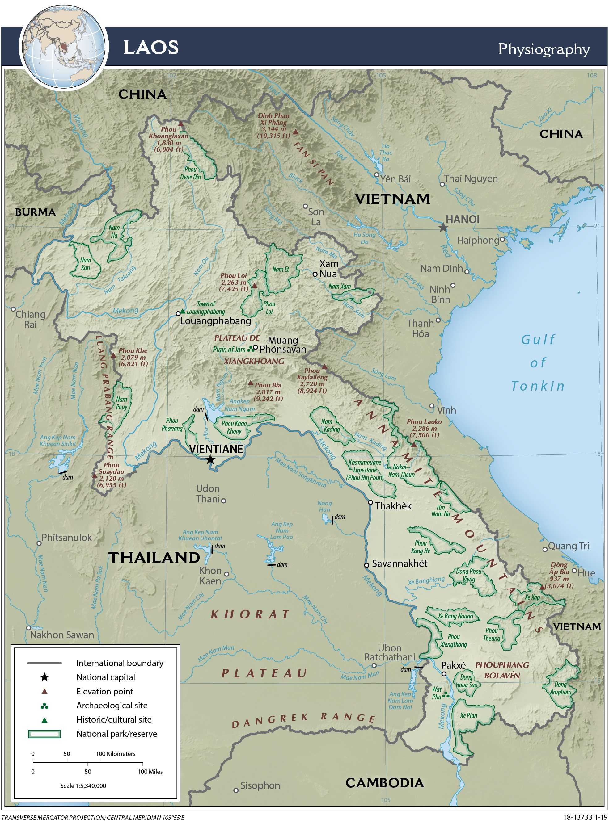 Physiographical map of Laos.