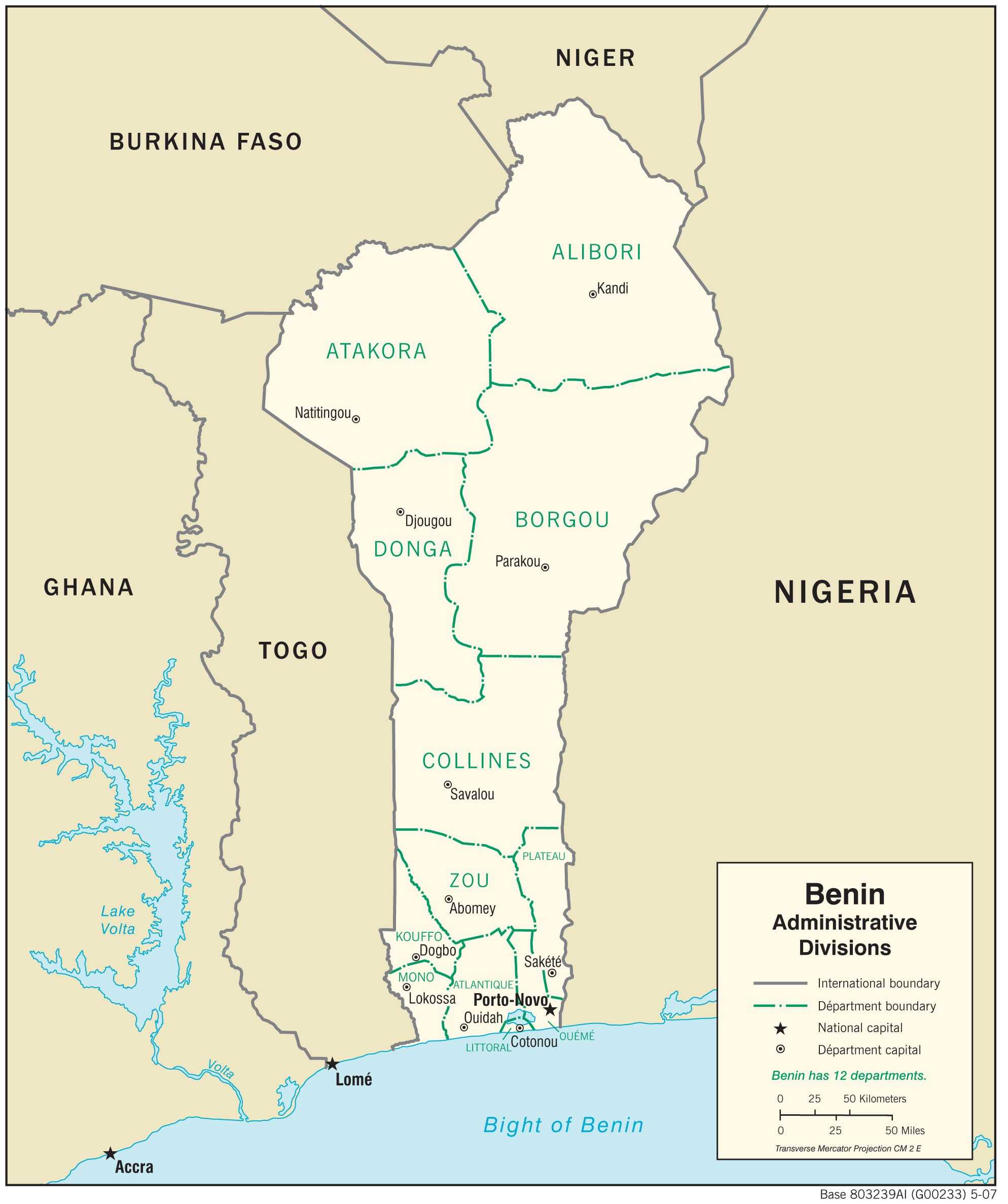 Administrative map of Benin.