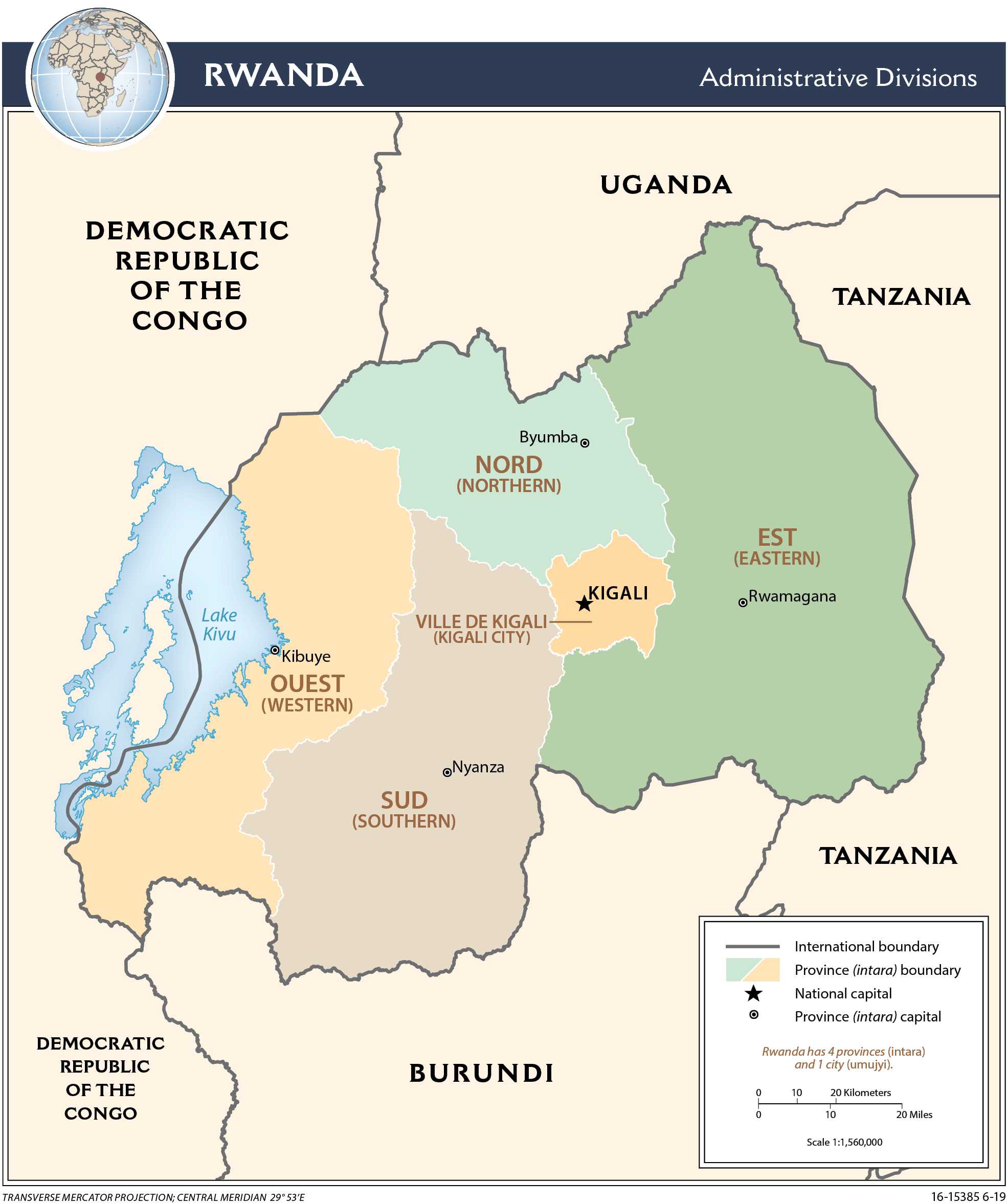 Administrative map of Rwanda.